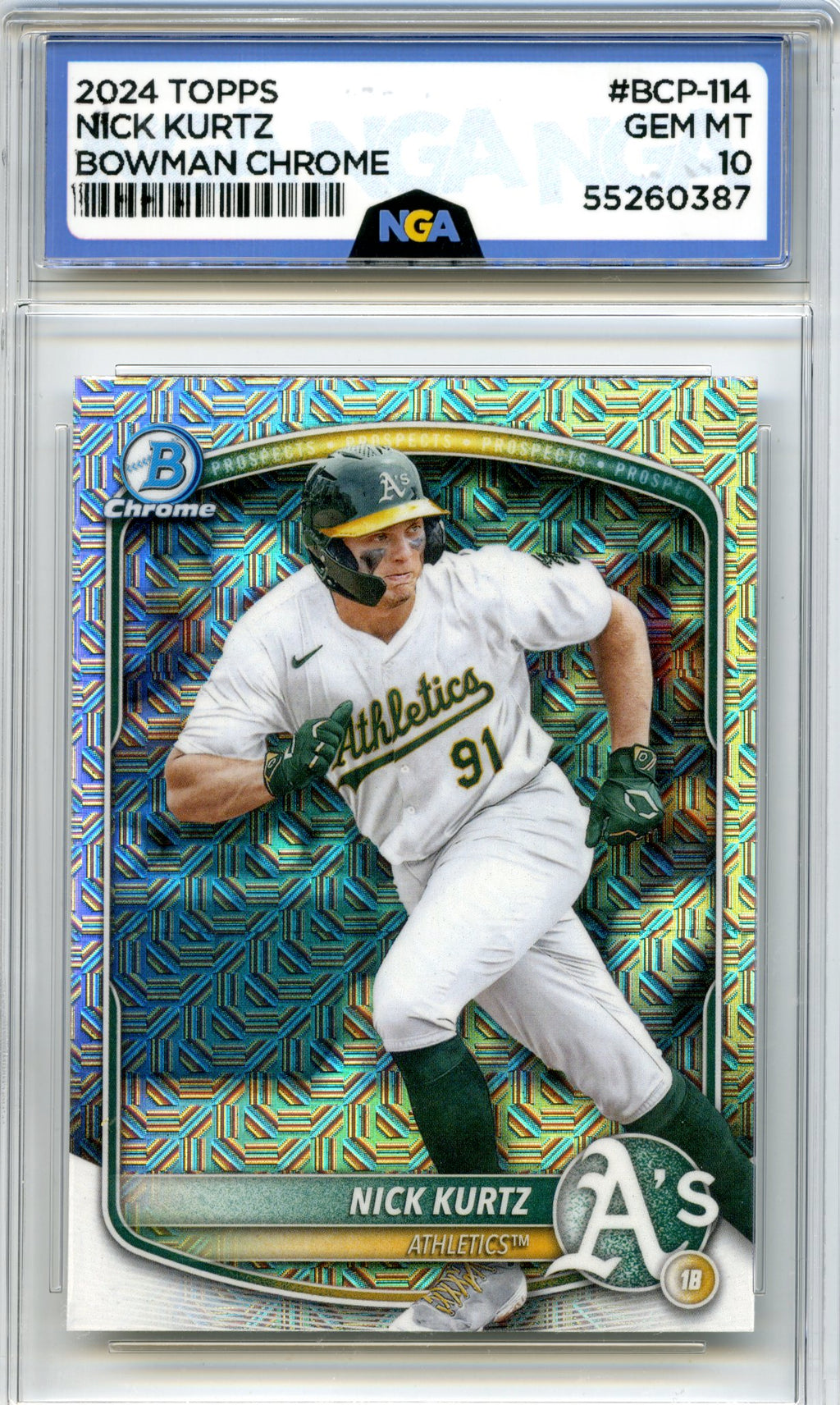 2025 Bowman #BCP-114 Nick Kurtz Chrome Prospects Mojo Refractor NGA 10