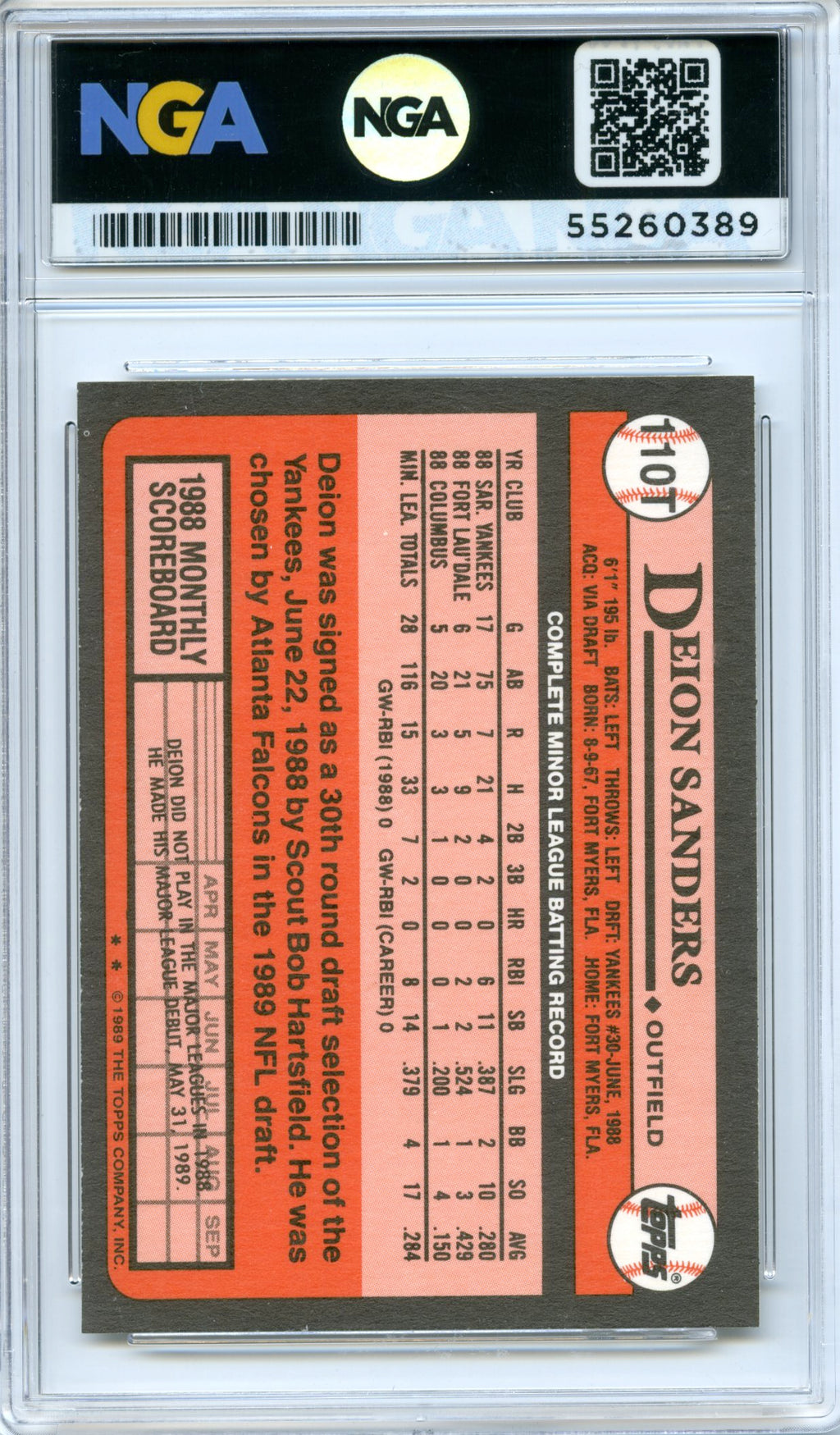 1989 Topps Traded #110T Deion Sanders NGA 10