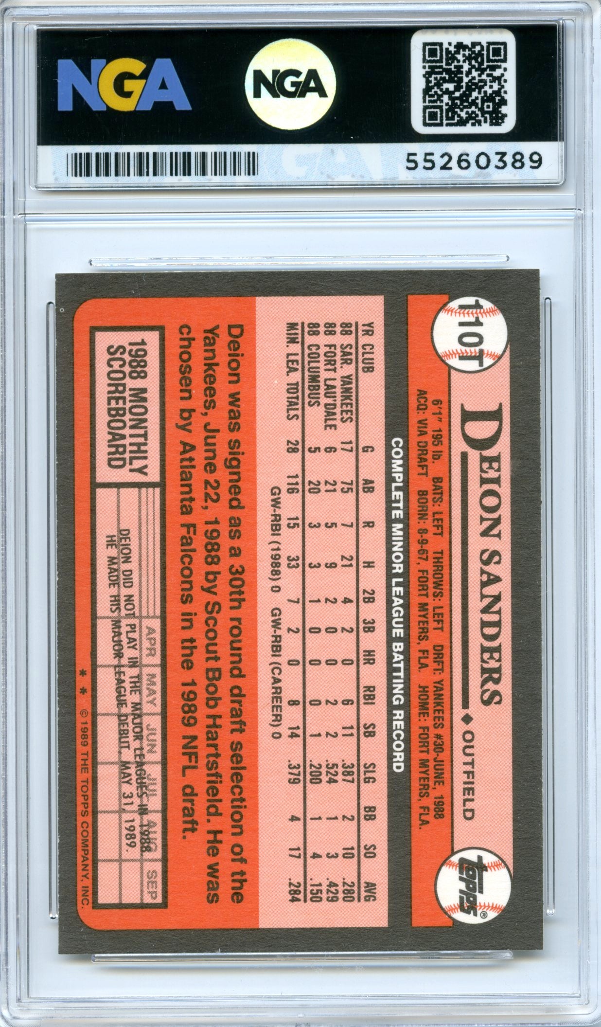 1989 Topps Traded #110T Deion Sanders NGA 10
