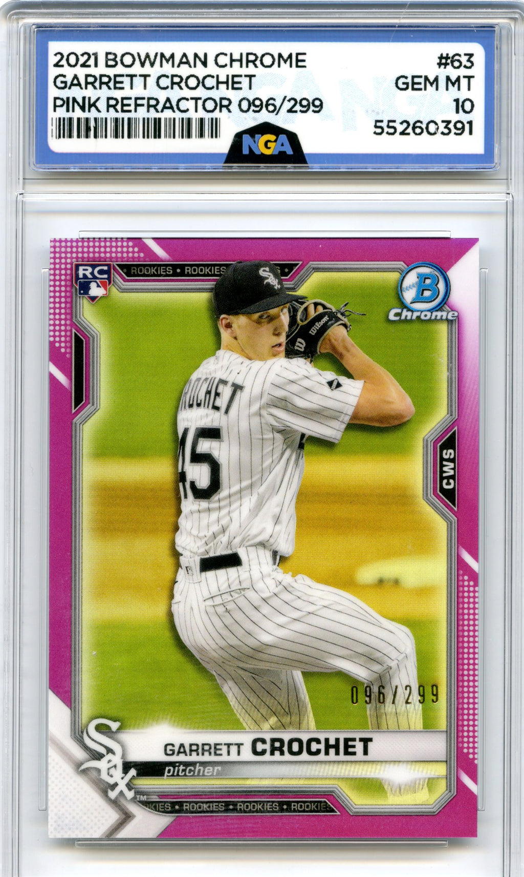 2021 Bowman Chrome #63 Garrett Crochet Fuchsia Refractor NGA 10 #/299