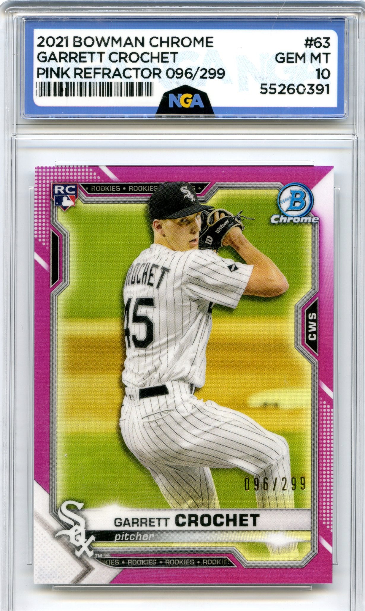 2021 Bowman Chrome #63 Garrett Crochet Fuchsia Refractor NGA 10 #/299