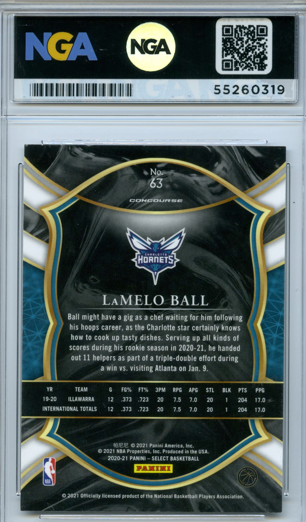 2020-21 Panini Select #63 LaMelo Ball Blue NGA 10