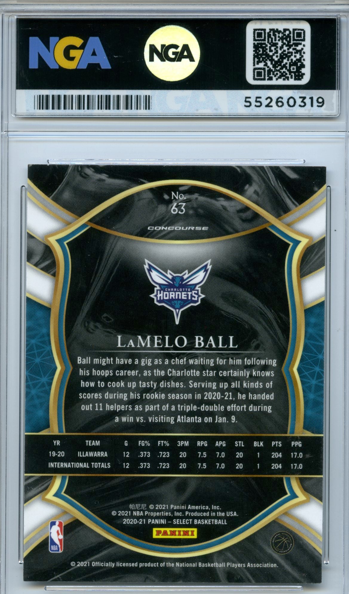 2020-21 Panini Select #63 LaMelo Ball Blue NGA 10