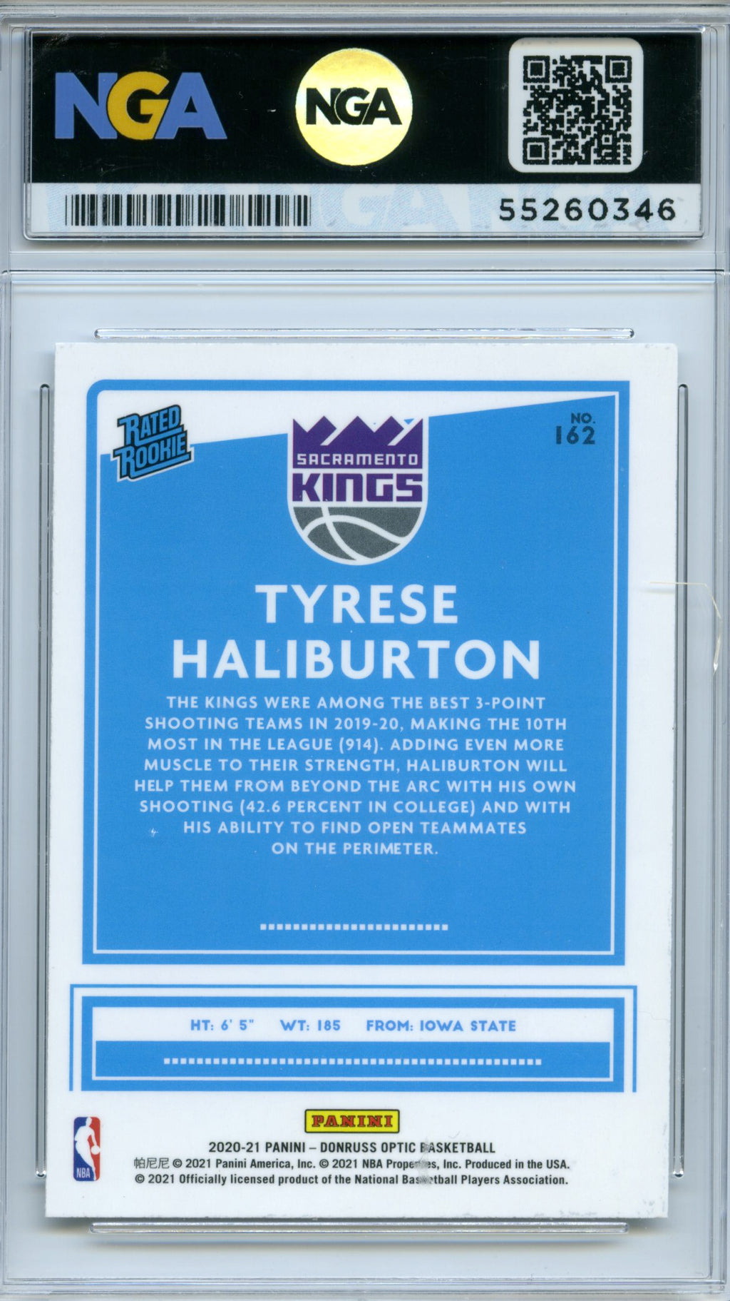 2020-21 Donruss Optic #162 Tyrese Haliburton NGA 10
