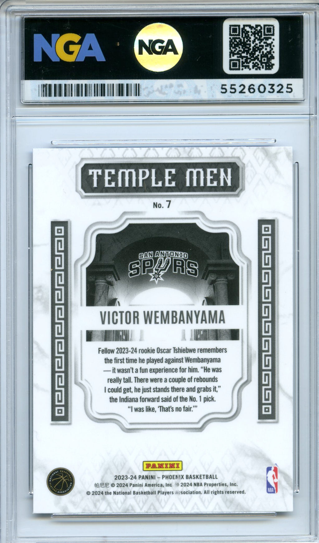 2023-24 Panini Phoenix #7 Victor Wembanyama Temple Men Phoenix Blue Ice NGA 10