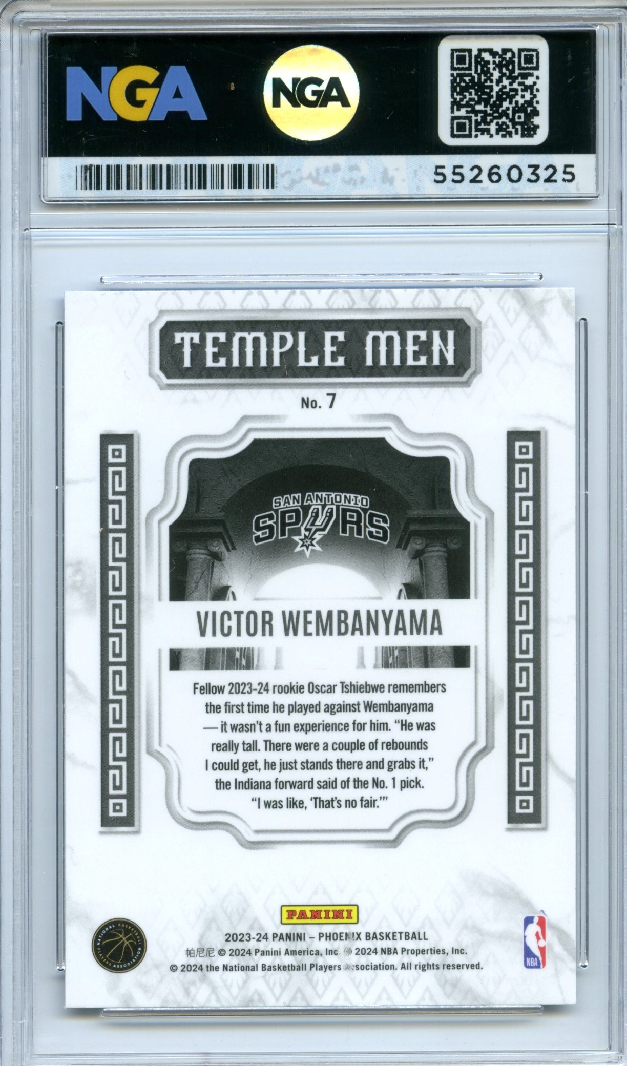 2023-24 Panini Phoenix #7 Victor Wembanyama Temple Men Phoenix Blue Ice NGA 10