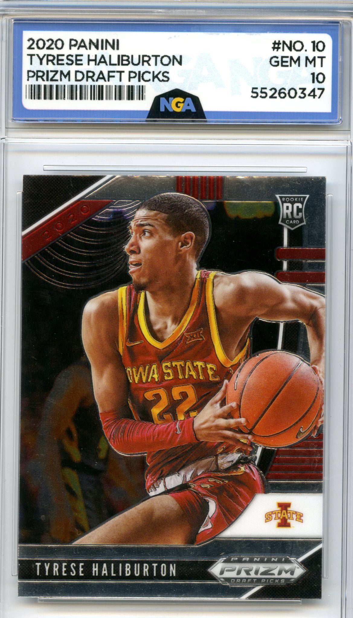 2020 Panini Prizm Draft Picks Collegiate #10 Tyrese Haliburton Hyper NGA 10
