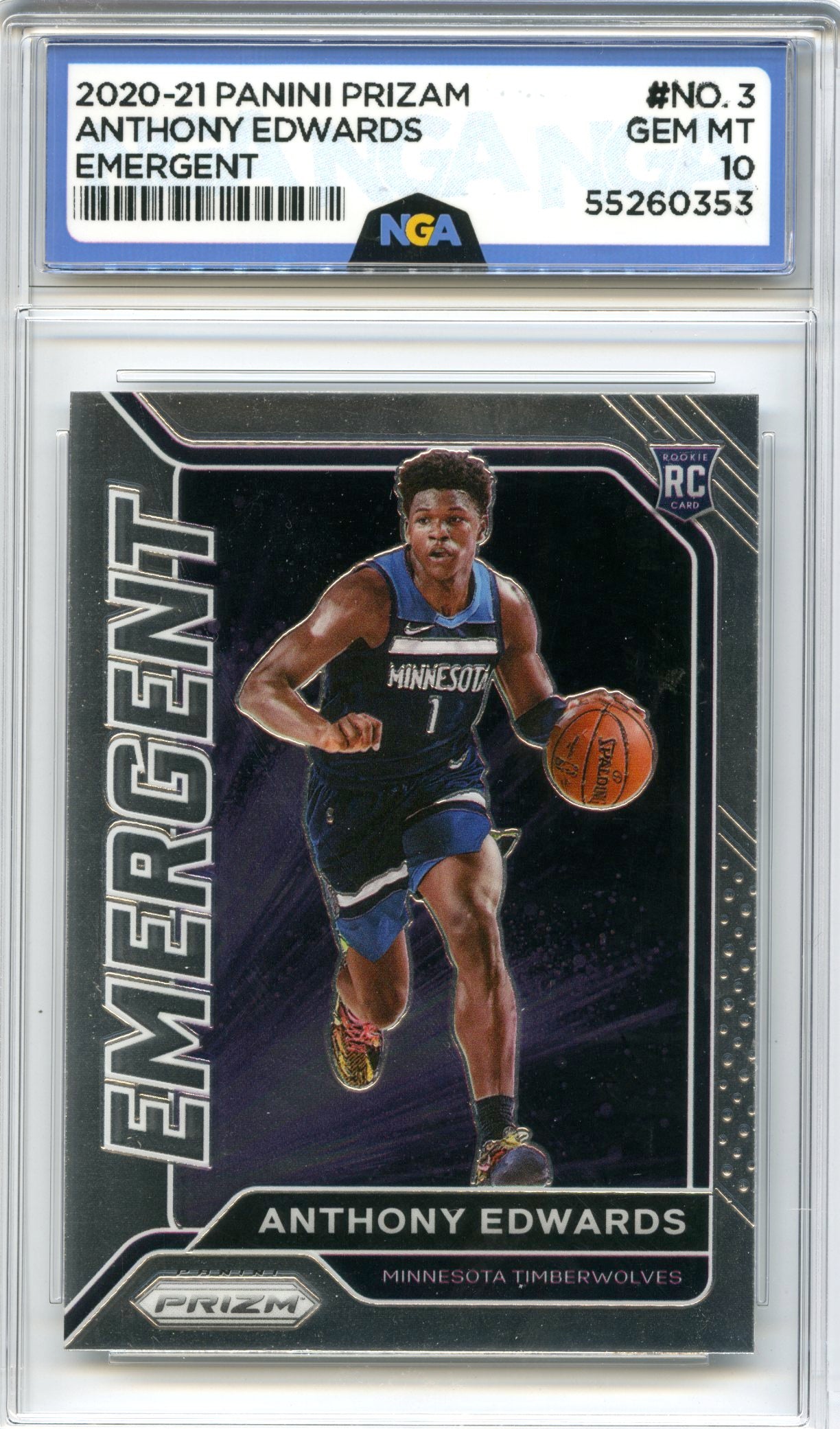 2020-21 Panini Prizm #3 Anthony Edwards Emergent NGA 10
