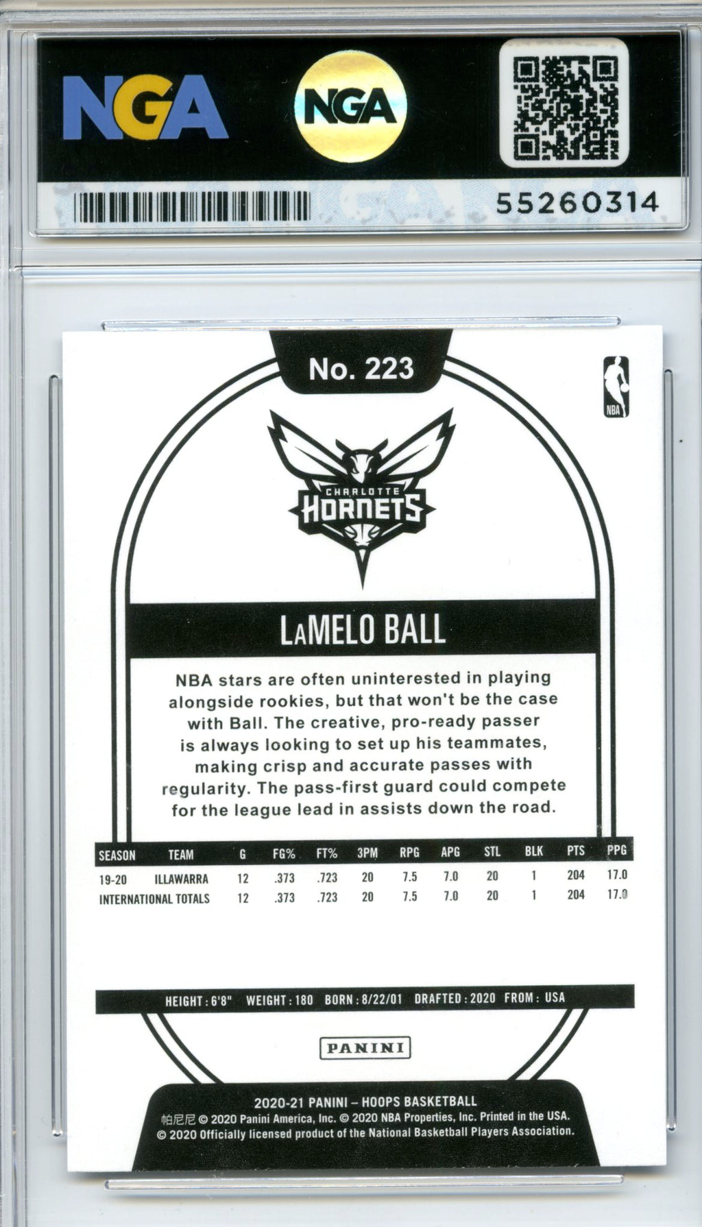 2020-21 Hoops #223 LaMelo Ball Purple NGA 10