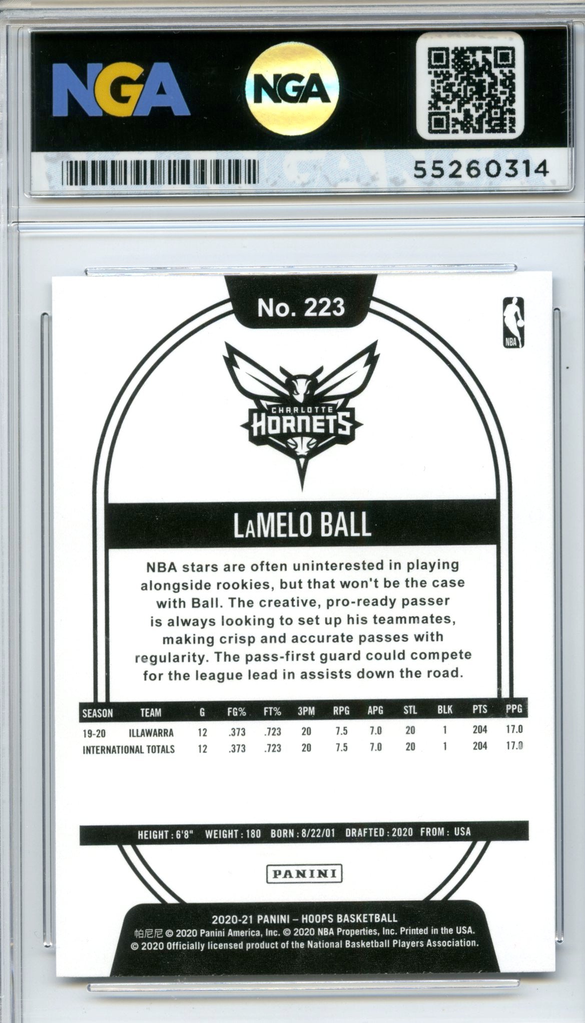 2020-21 Hoops #223 LaMelo Ball Purple NGA 10