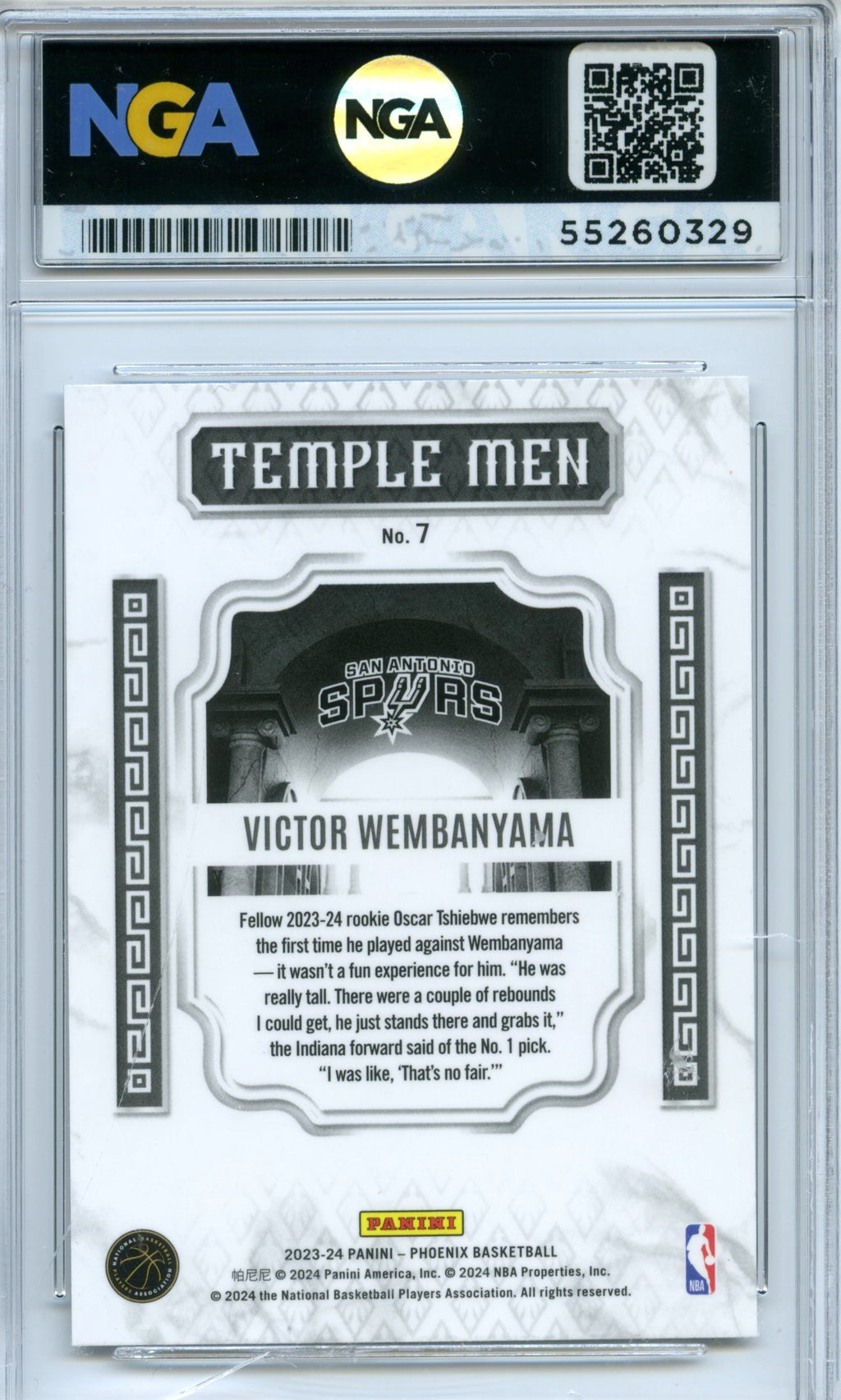 2023-24 Panini Phoenix #7 Victor Wembanyama Temple Men NGA 10