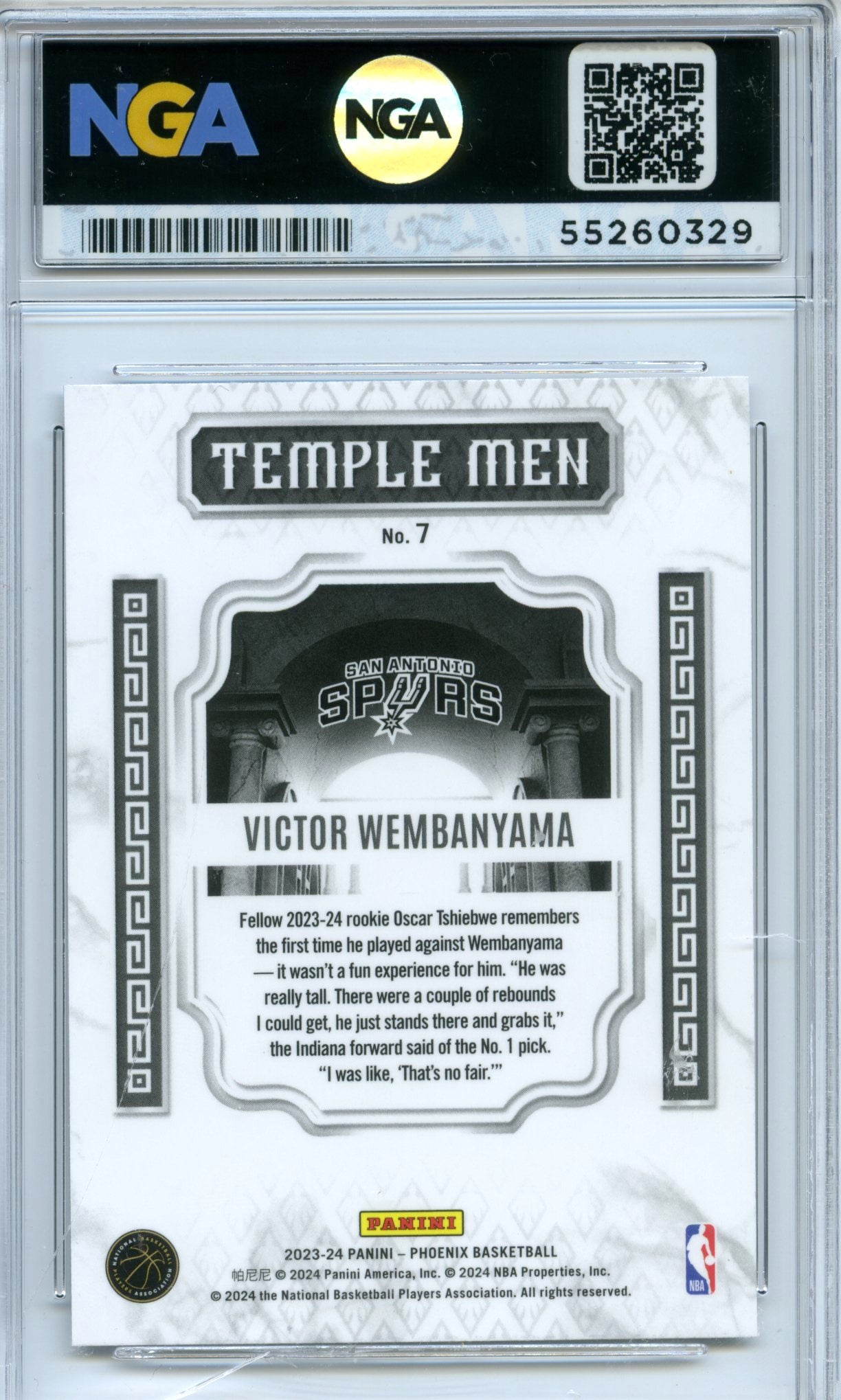 2023-24 Panini Phoenix #7 Victor Wembanyama Temple Men NGA 10