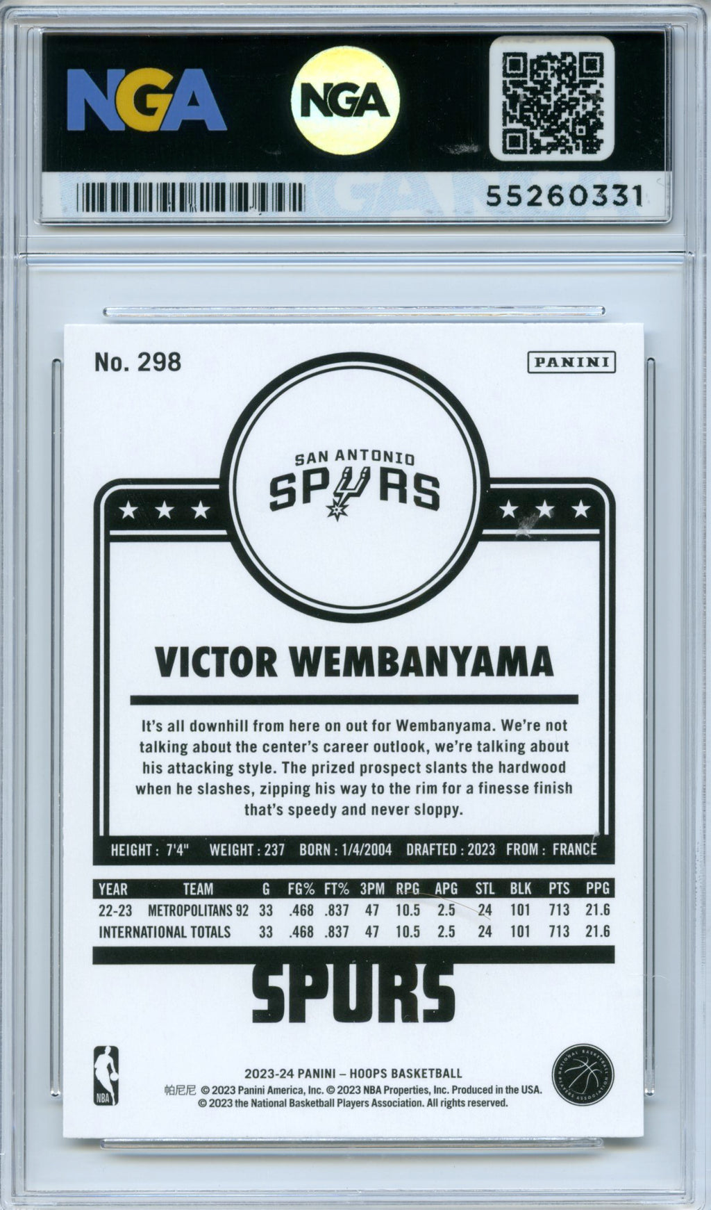 2023-24 Hoops #298 Victor Wembanyama NGA 10