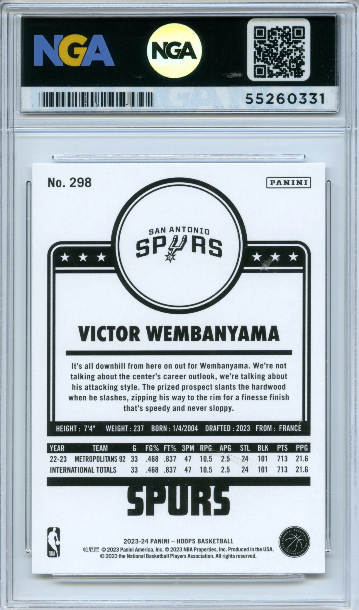 2023-24 Hoops #298 Victor Wembanyama NGA 10