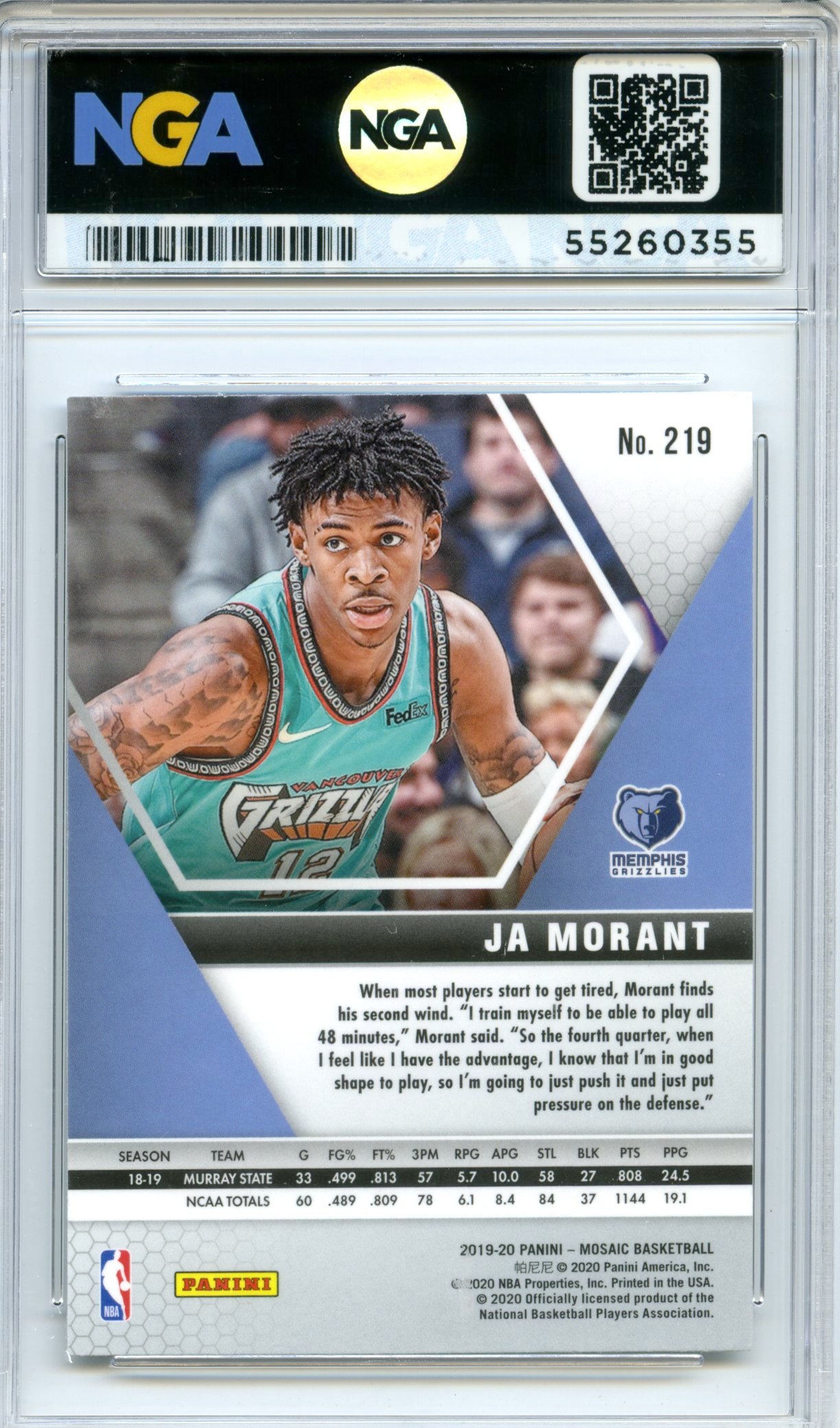 2019-20 Panini Mosaic #219 Ja Morant NGA 10