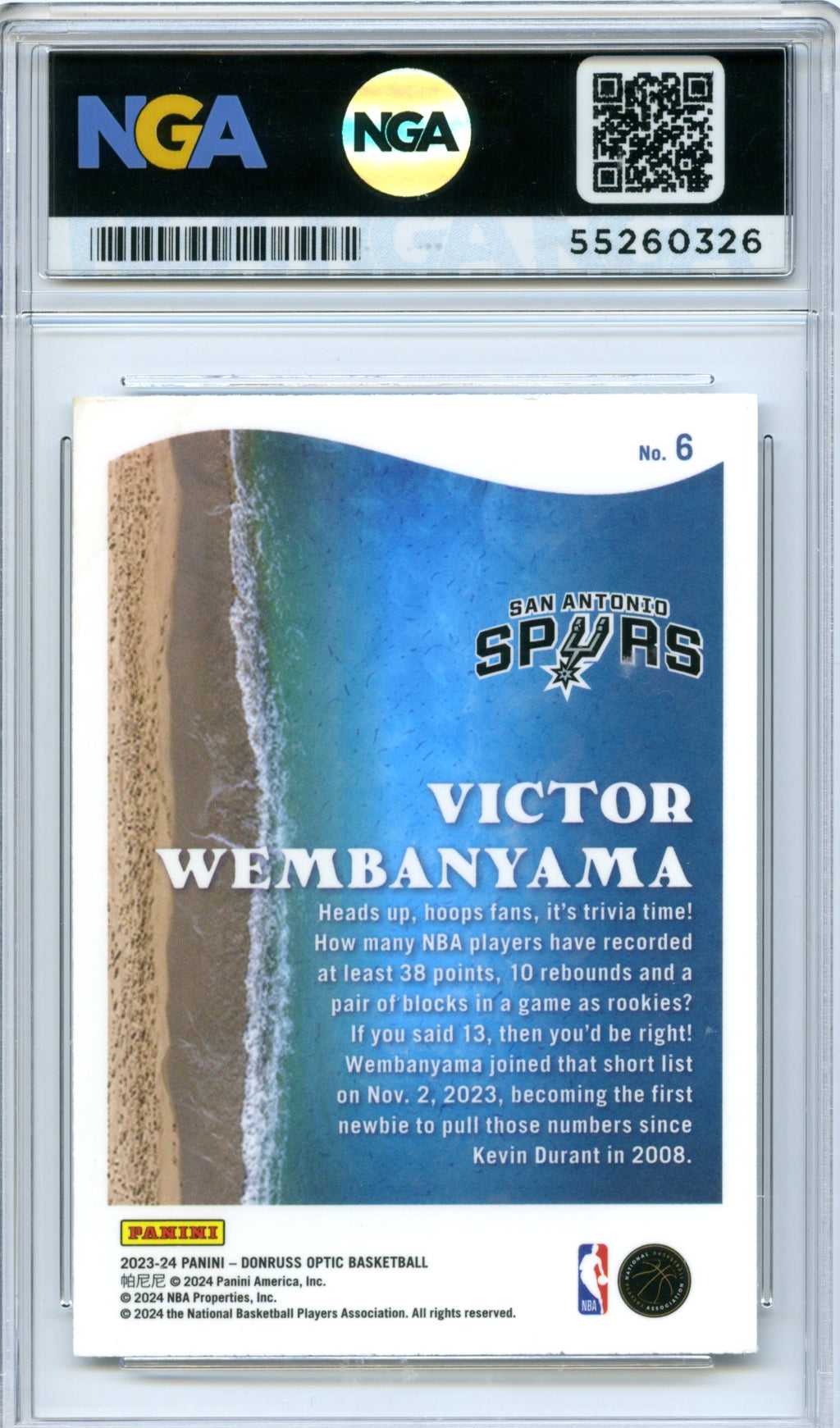 2023-24 Donruss Optic #6 Victor Wembanyama Splash NGA 10