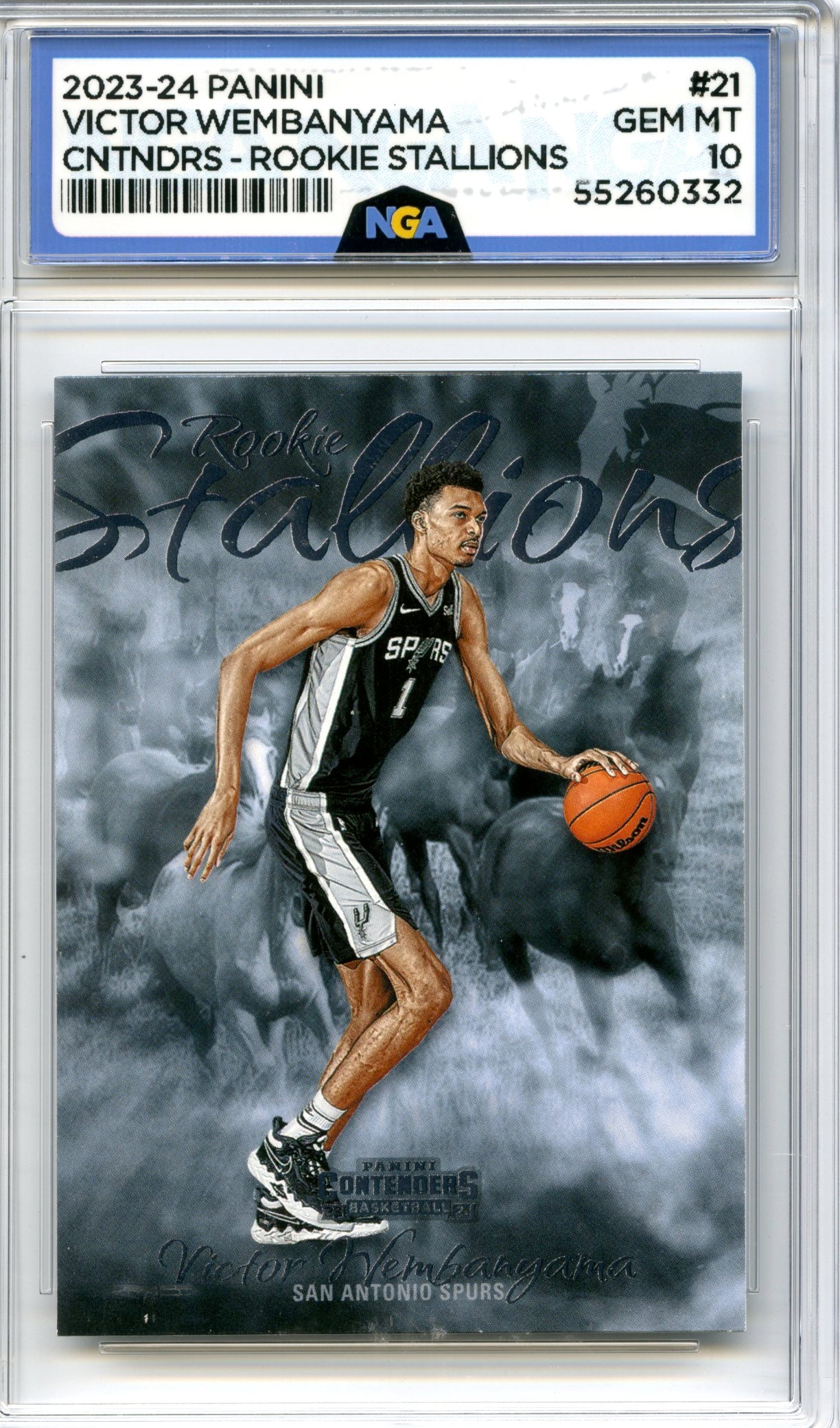 2023-24 Panini Contenders #21 Victor Wembanyama Rookie Stallions NGA 10