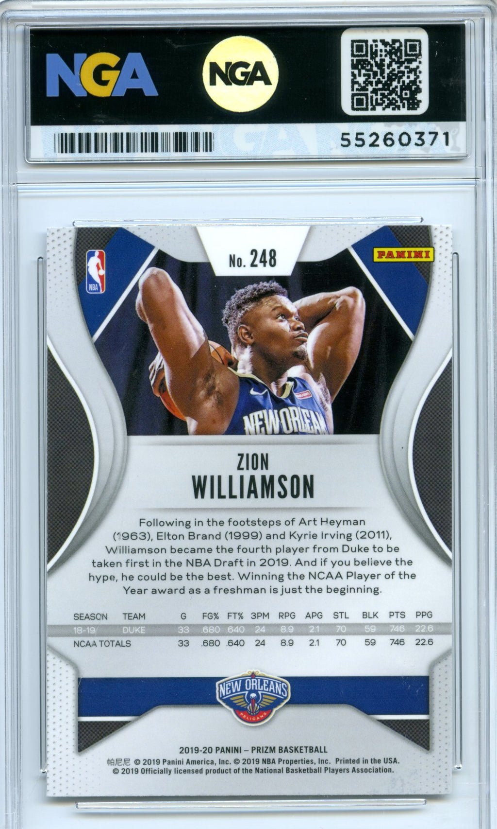 2019-20 Panini Prizm #248 Zion Williamson NGA 10