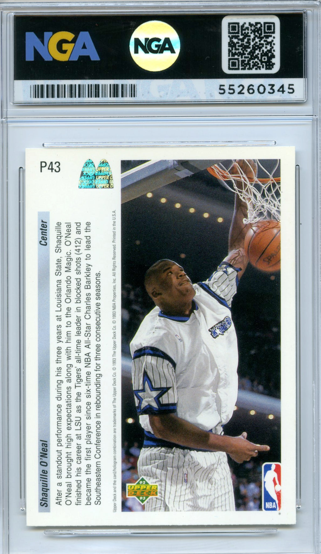 1992-93 Upper Deck McDonald's #P43 Shaquille O'Neal NGA 10