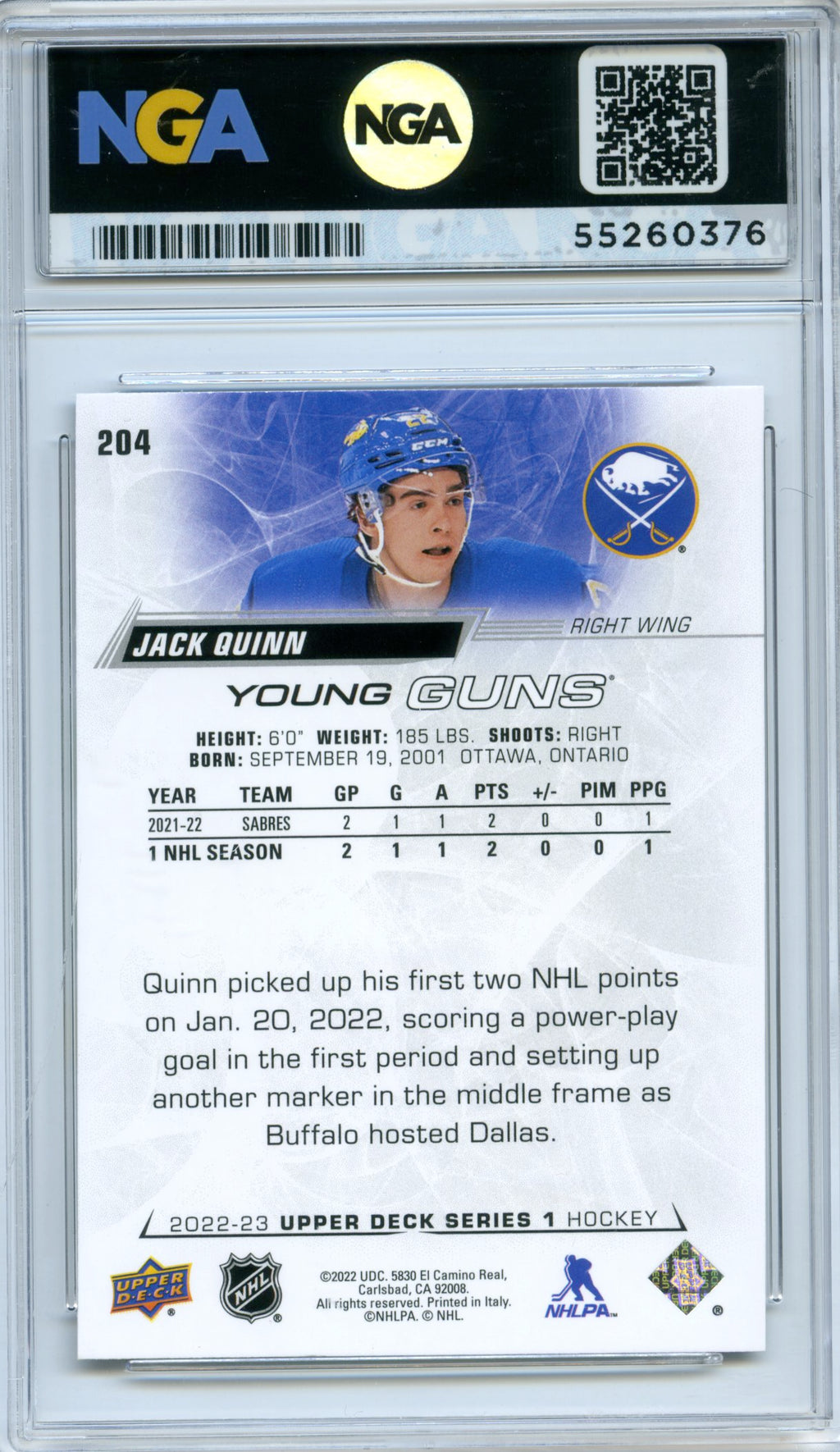 2024-25 Upper Deck #OR-1 Patrice Bergeron Outburst Young Guns NGA 10