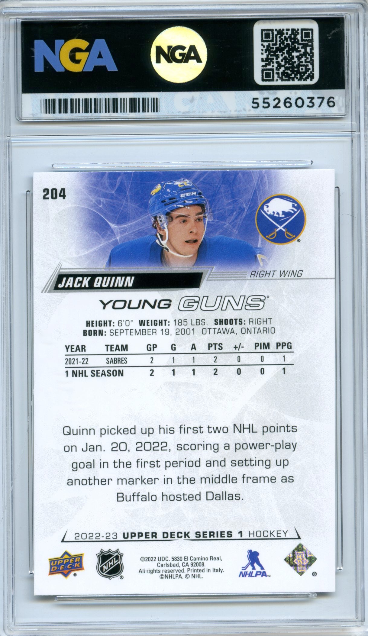2024-25 Upper Deck #OR-1 Patrice Bergeron Outburst Young Guns NGA 10