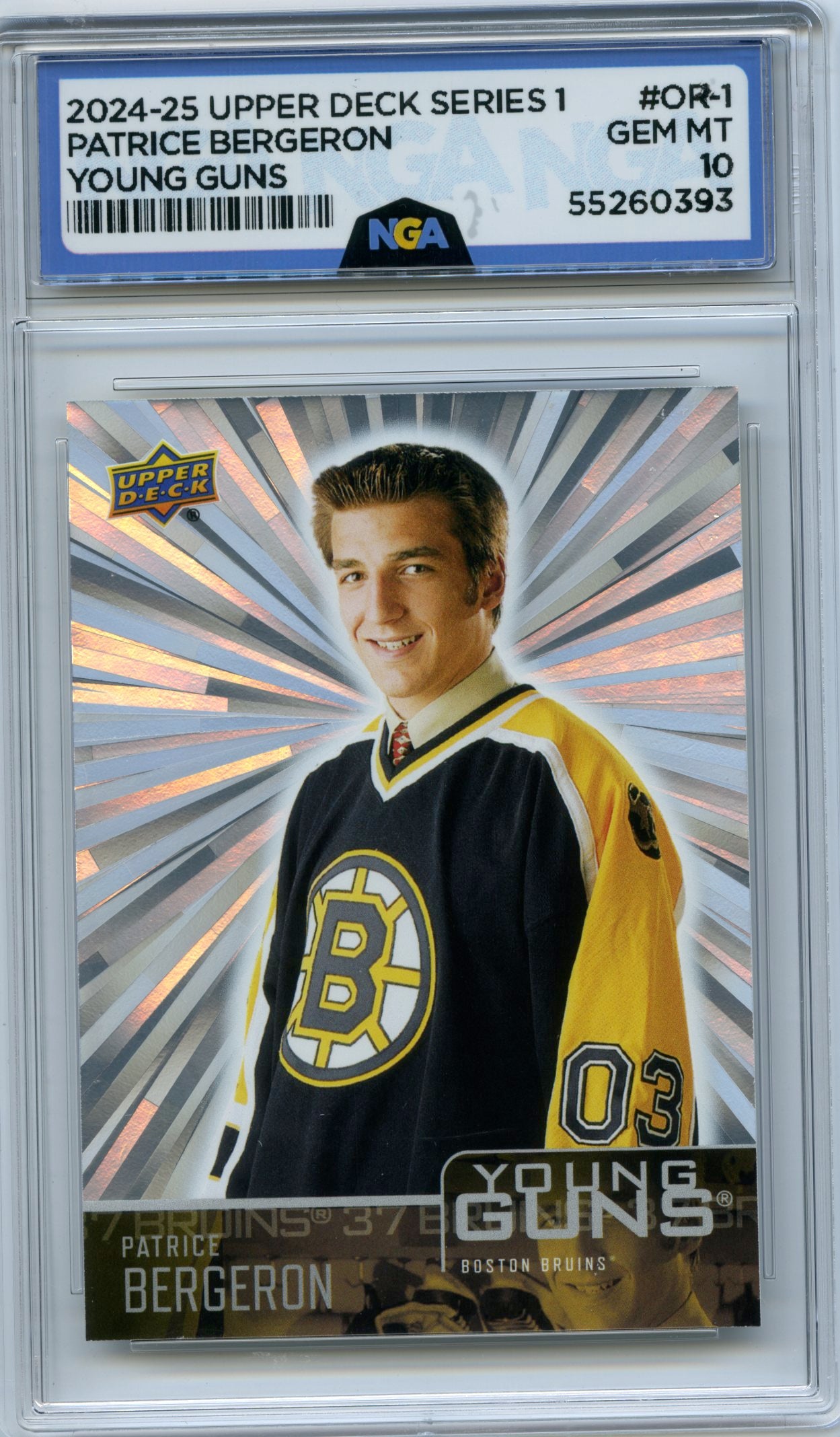 2024-25 Upper Deck #OR-1 Patrice Bergeron Outburst Young Guns NGA 10