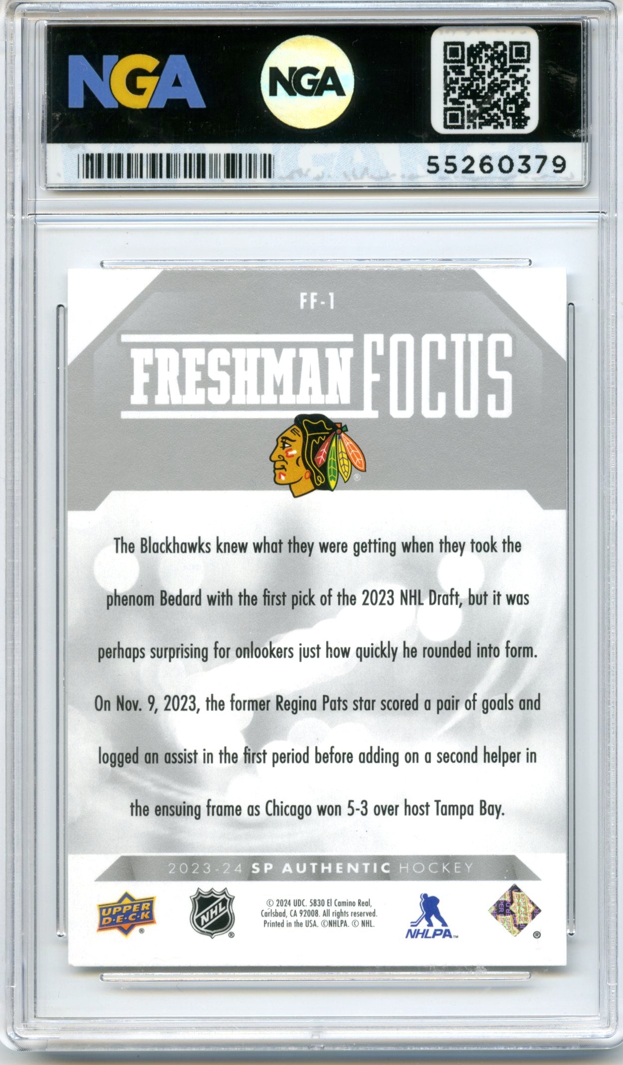 2023-24 SP Authentic #FF-1 Connor Bedard Freshman Focus NGA 10