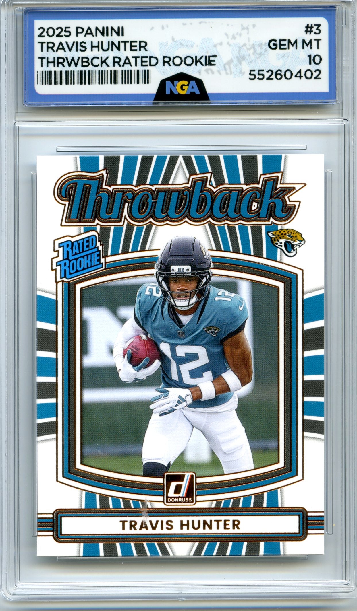 2025 Donruss #3 Travis Hunter Rated Rookies Throwback NGA 10
