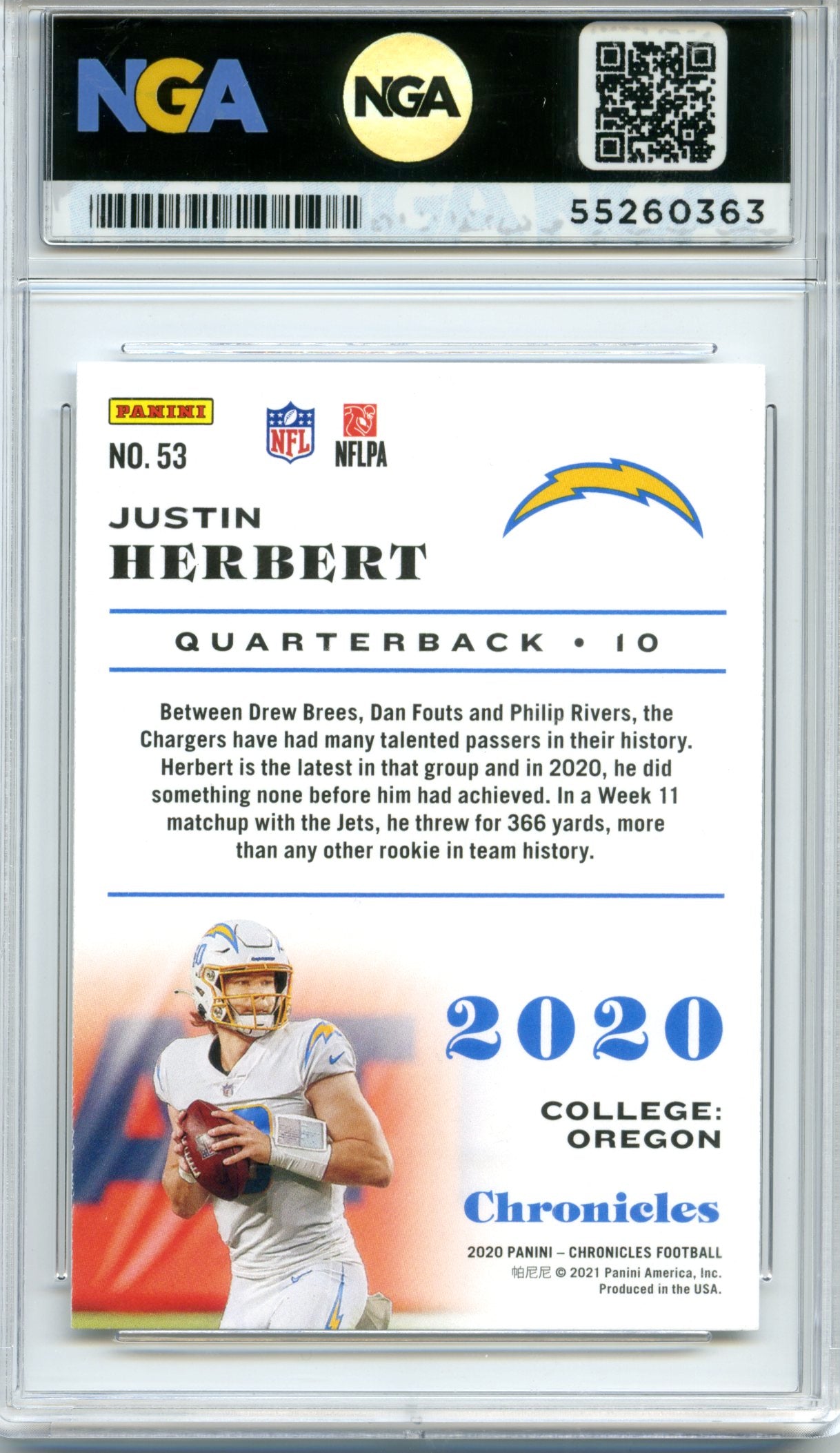 2020 Panini Chronicles #53 Justin Herbert Bronze NGA 10