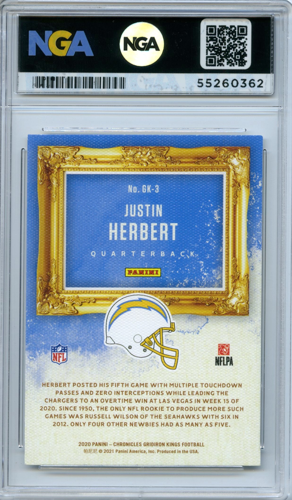 2020 Panini Chronicles #GK-3 Justin Herbert Gridiron Kings Pink NGA 10