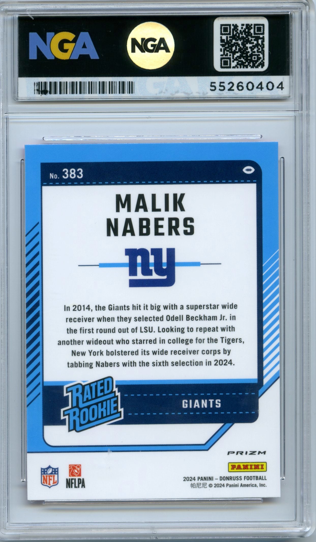 2024 Donruss #383 Malik Nabers Optic Pink NGA 10