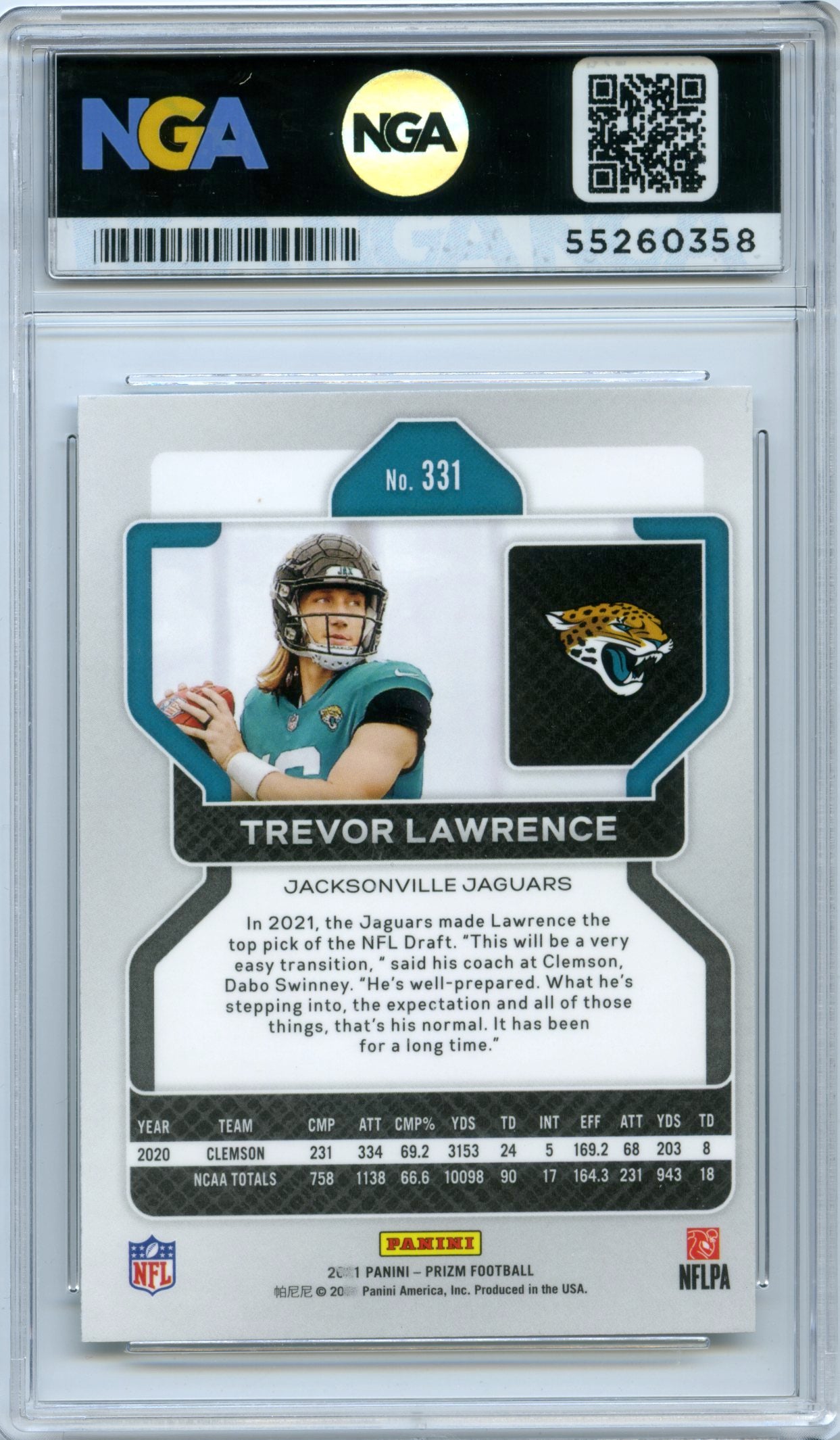 2021 Panini Prizm #331 Trevor Lawrence NGA 10