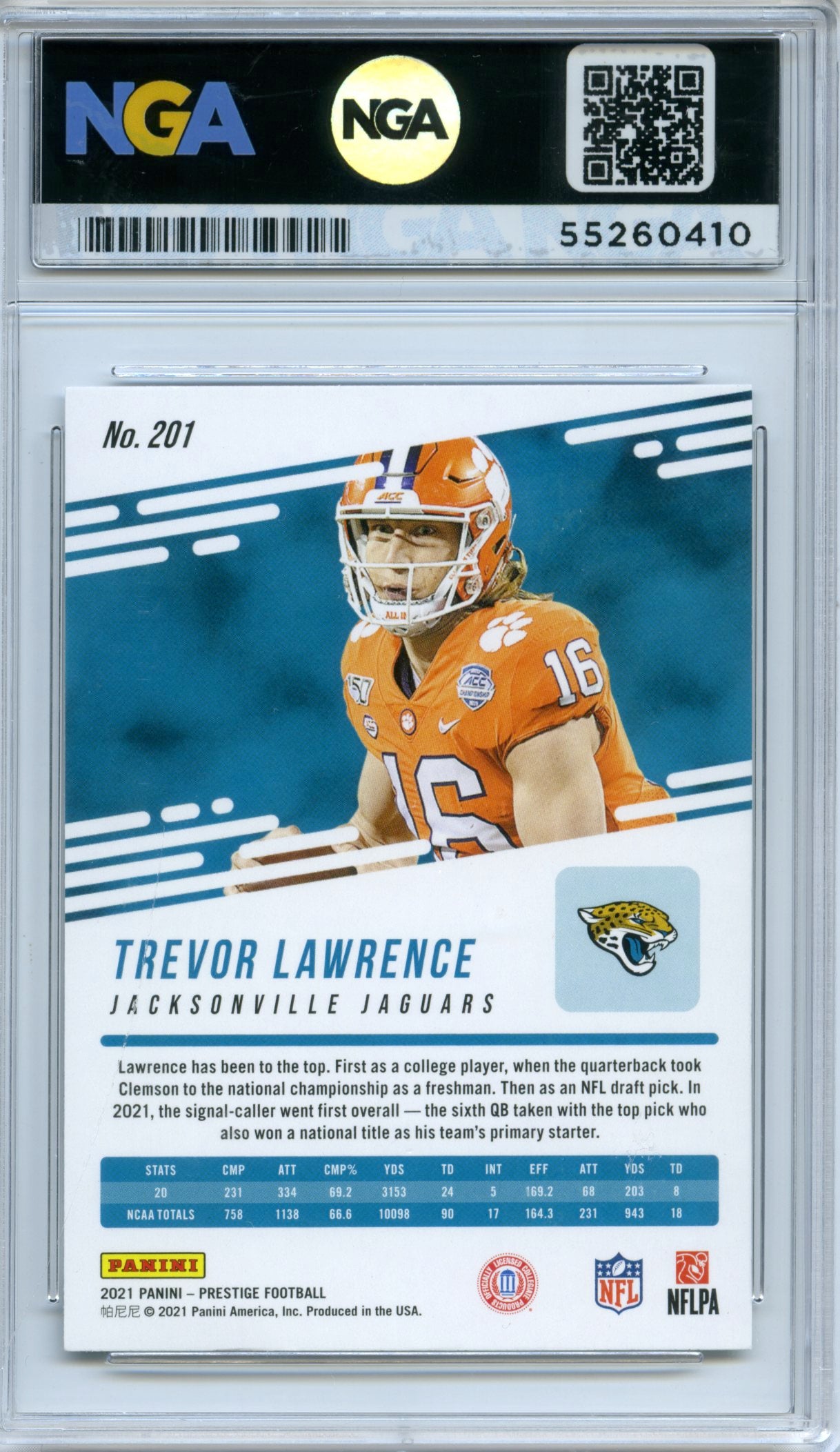 2021 Panini Prestige #201 Trevor Lawrence NGA 10