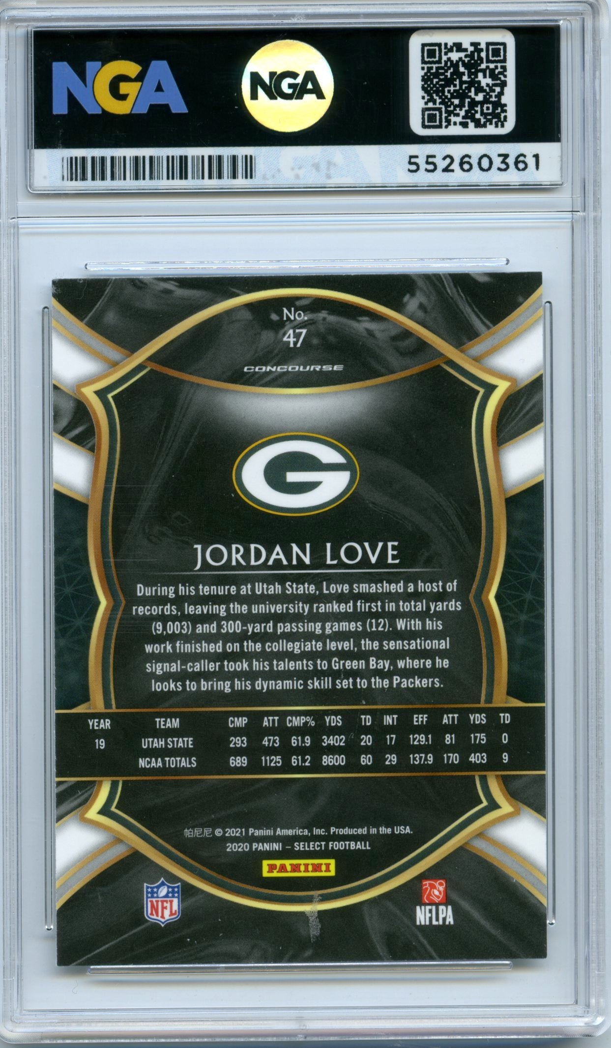 2020 Panini Select #47 Jordan Love NGA 10