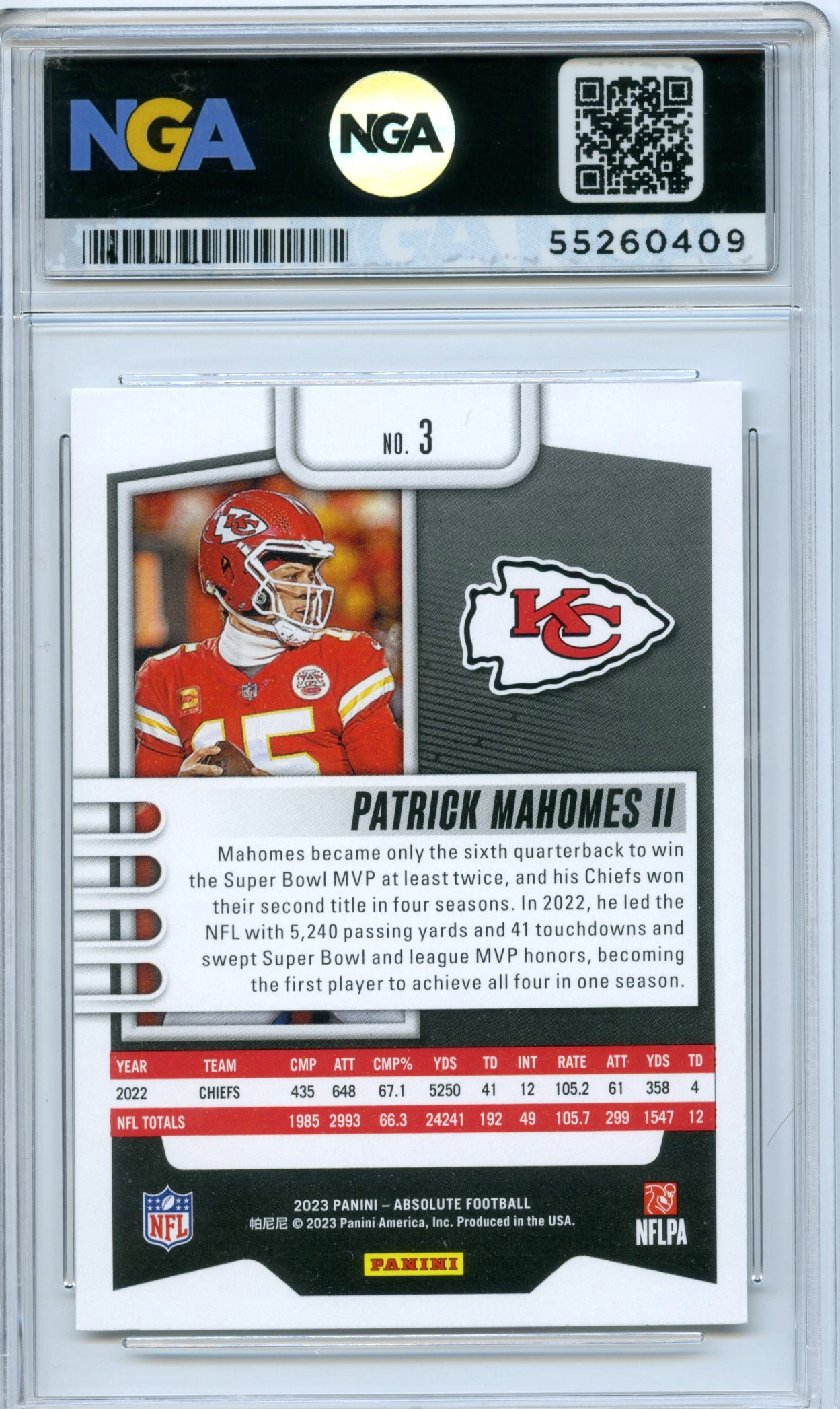 2023 Panini Absolute #3 Patrick Mahomes II NGA 10