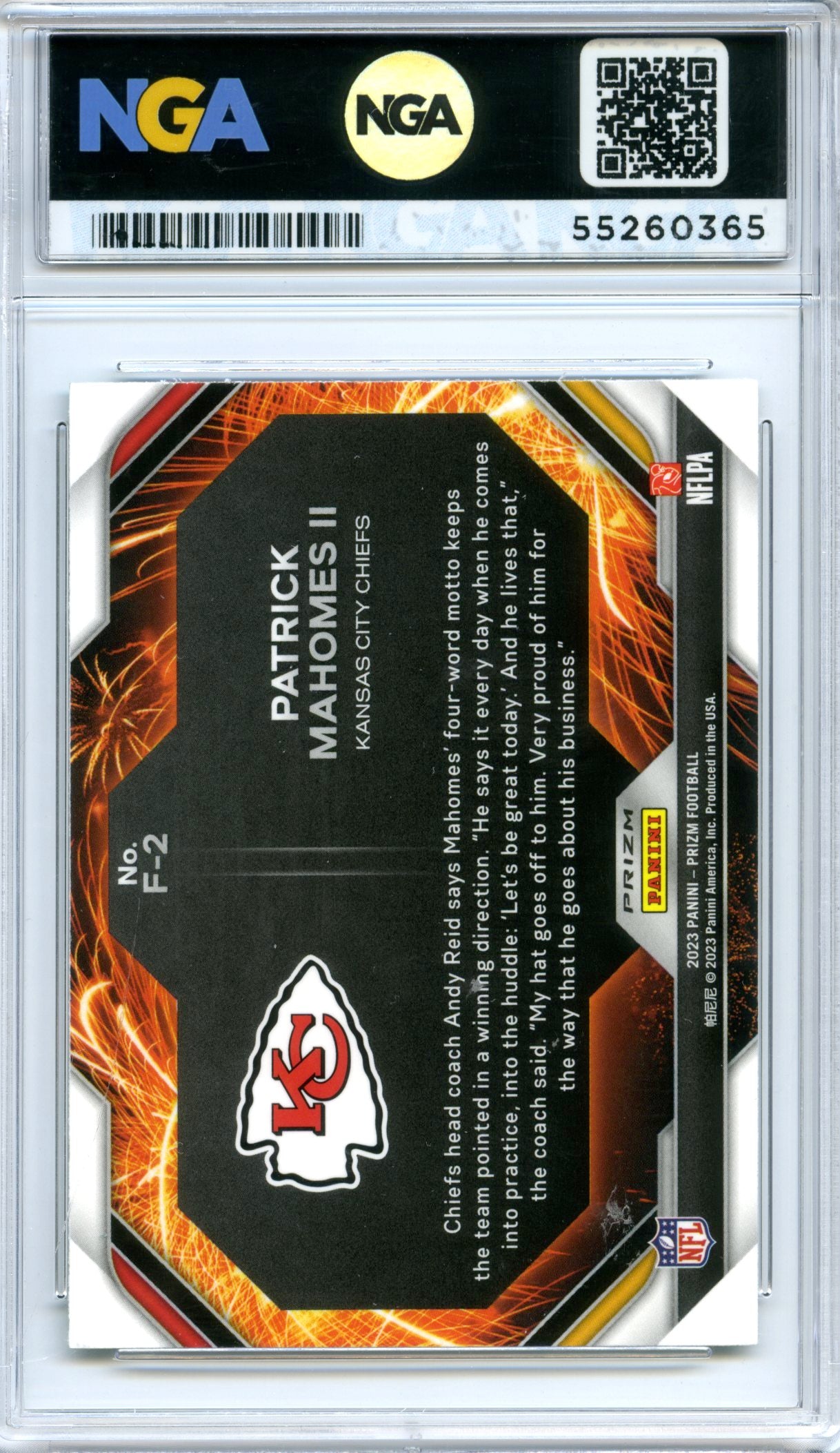 2023 Panini Prizm #F-2 Patrick Mahomes II Fireworks NGA 10