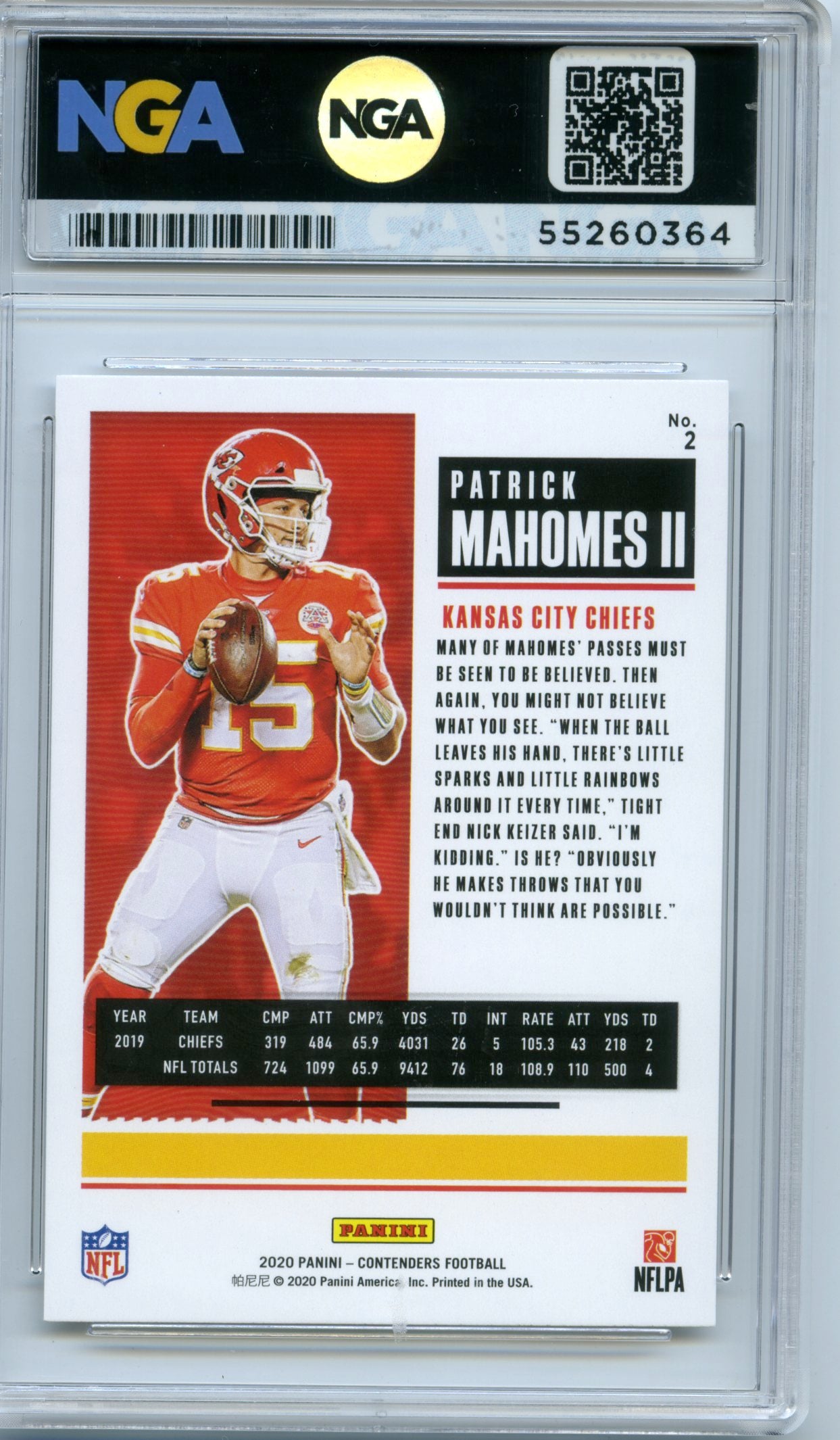 2020 Panini Contenders #2 Patrick Mahomes II NGA 10