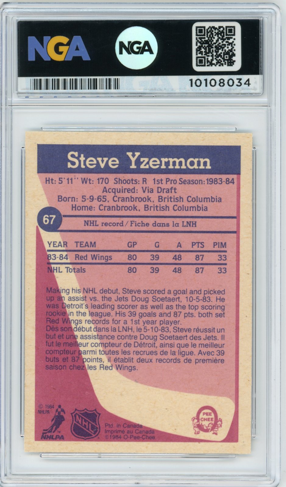 1984-85 Topps #49 Steve Yzerman NGA 9.5