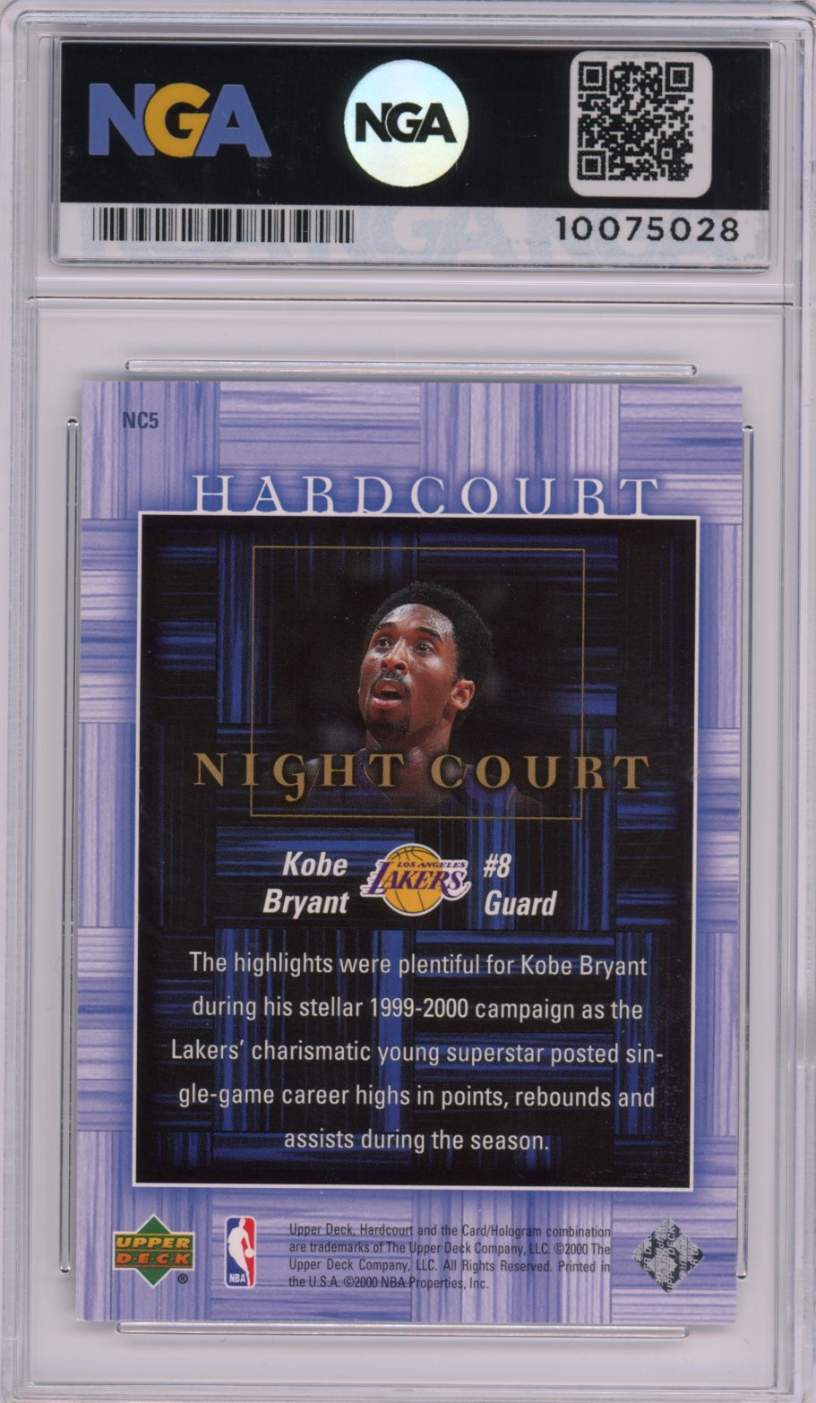 2000-01 Upper Deck Hardcourt #NC5 Kobe Bryant Night Court NGA 9