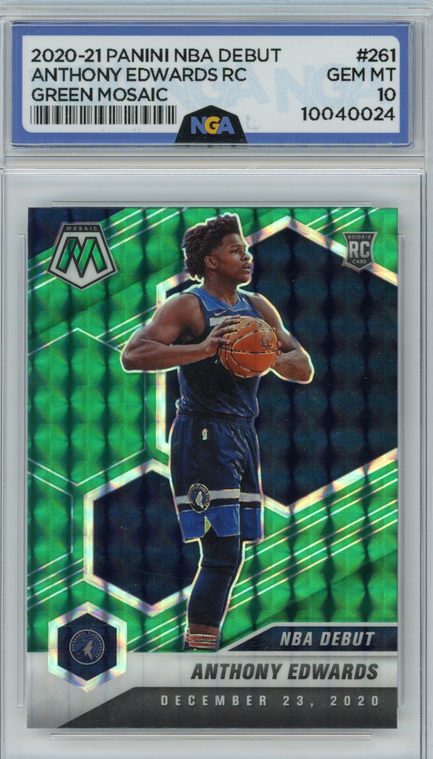 2020-21 Panini Mosaic #261 Anthony Edwards Mosaic Reactive Green NGA 10