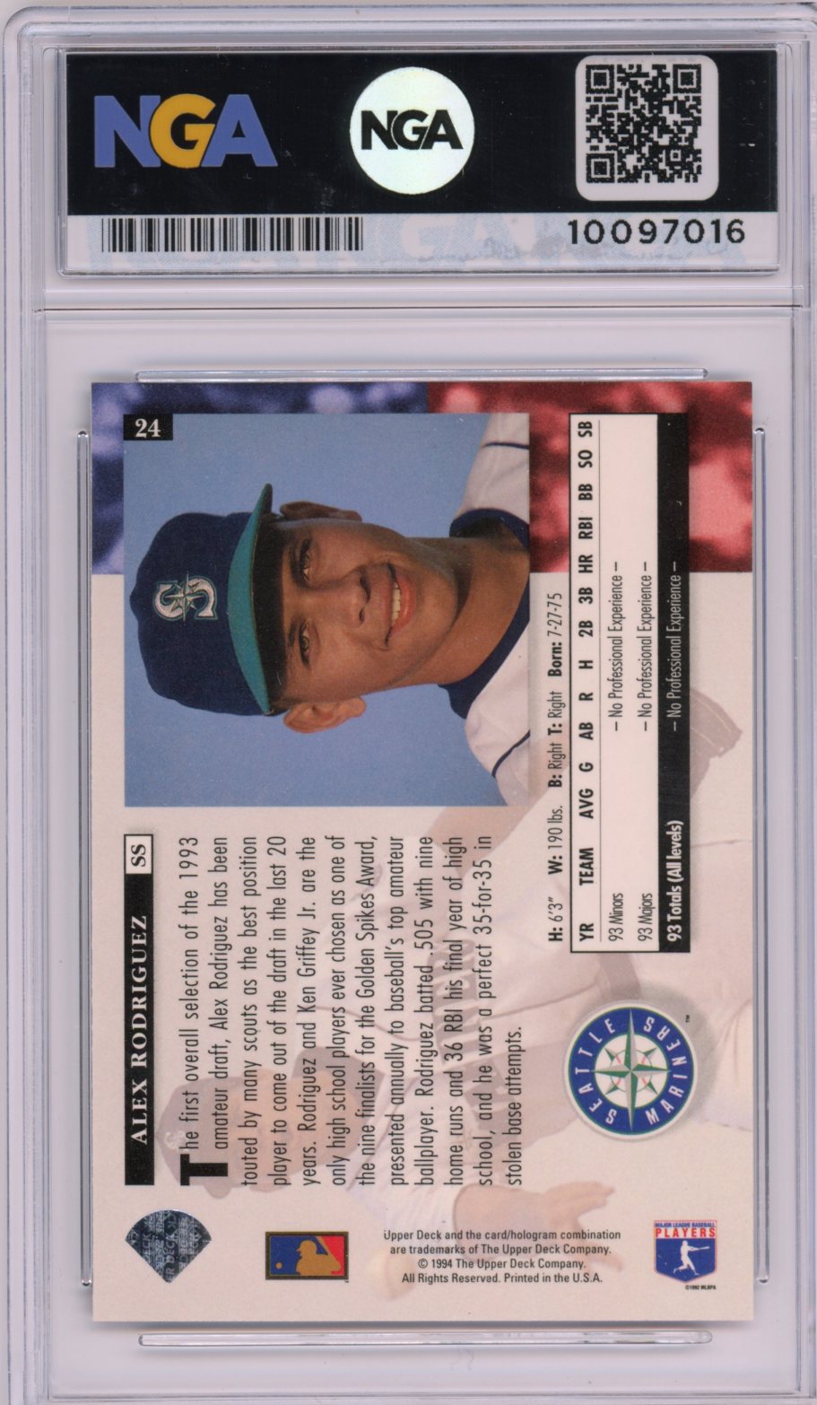 1994 Upper Deck #24 Alex Rodriguez NGA 10