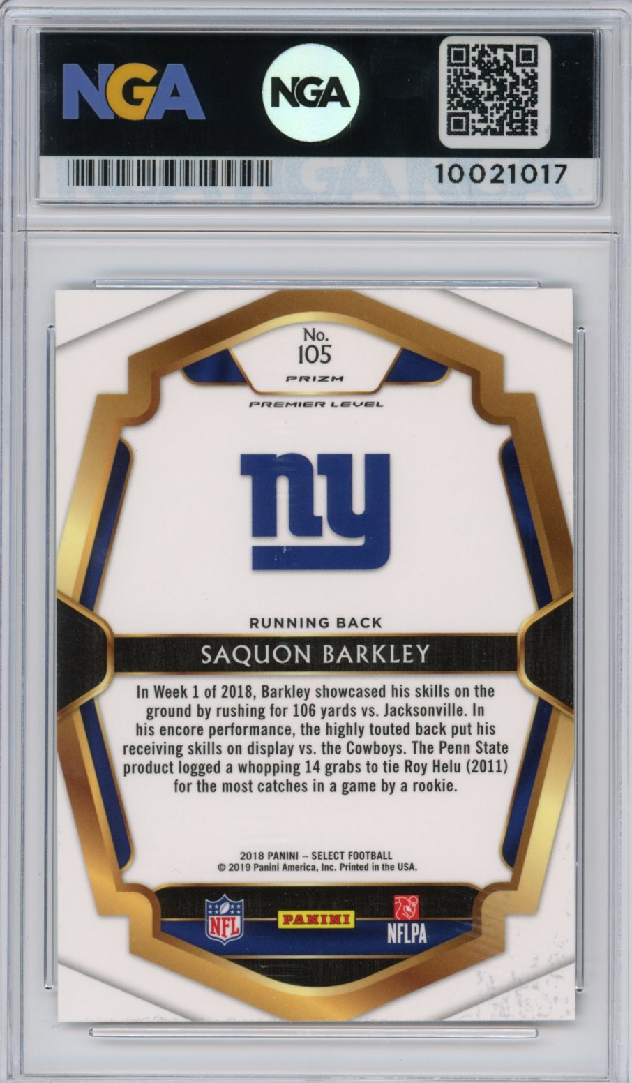 2018 Panini Select #105 Saquon Barkley NGA 10