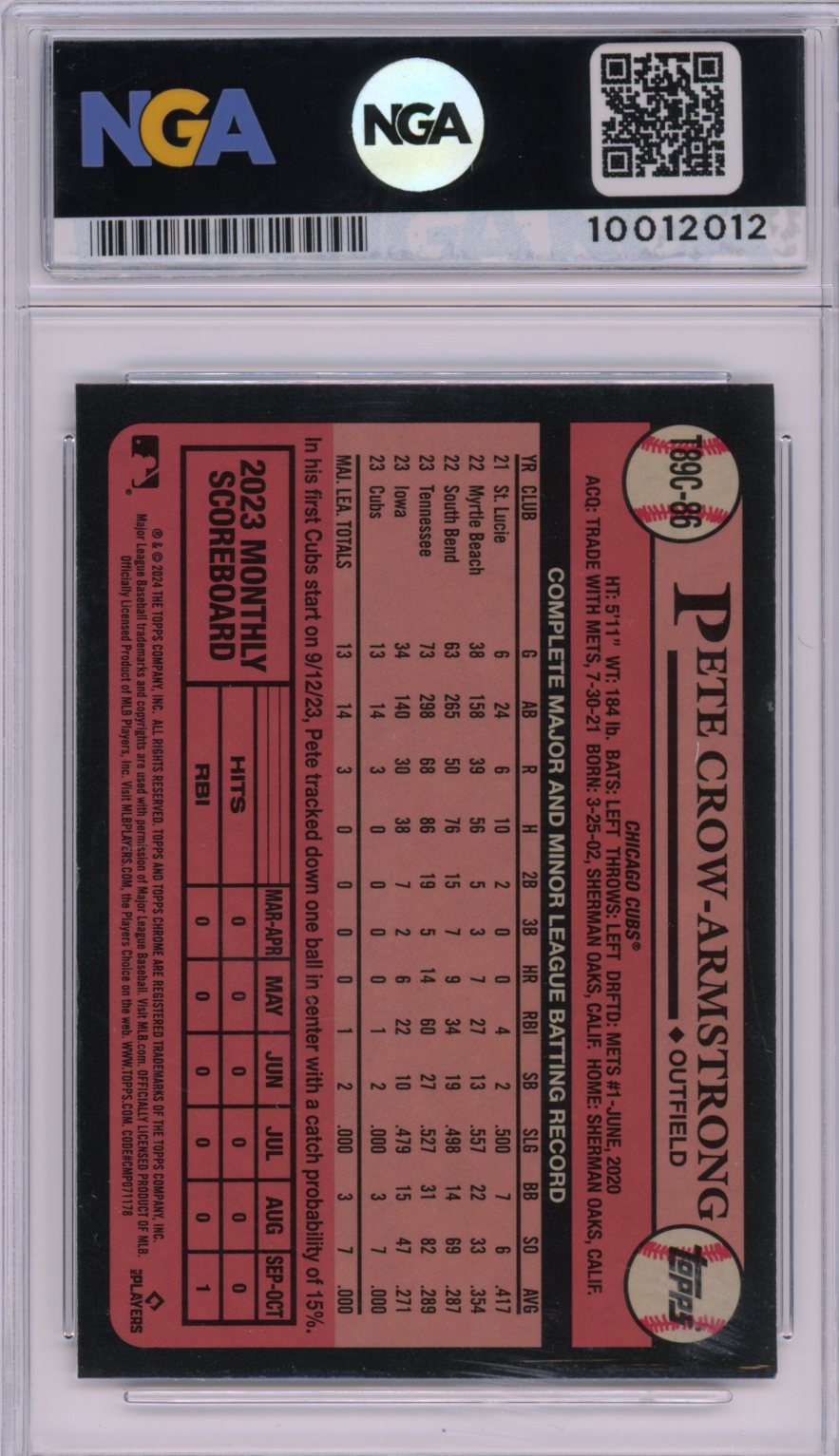 2024 Topps #T89C-86 Pete Crow-Armstrong 1989 35th Anniversary Chrome NGA 9