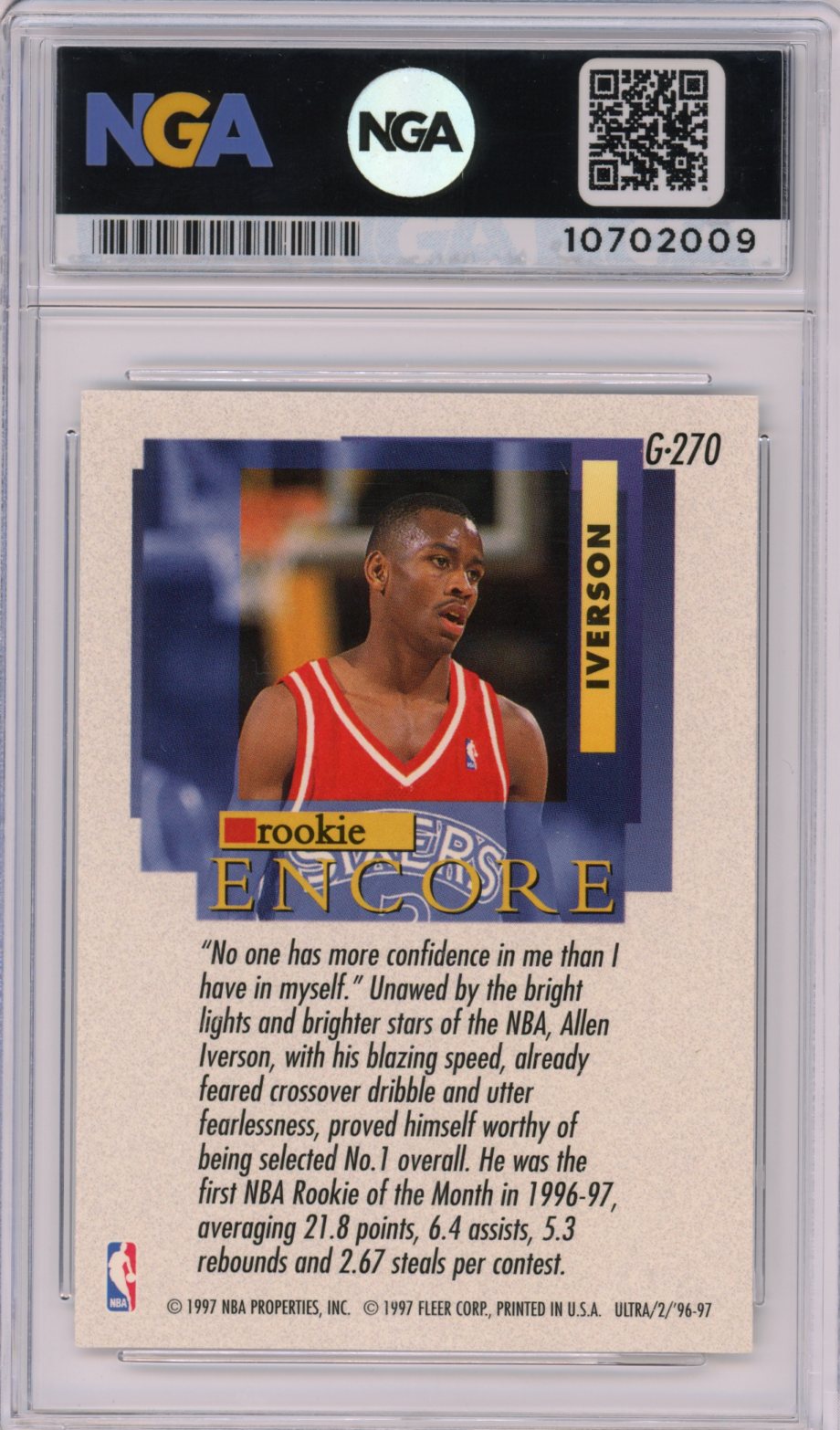 1996-97 Ultra #G-270 Allen Iverson Gold Medallion NGA 10