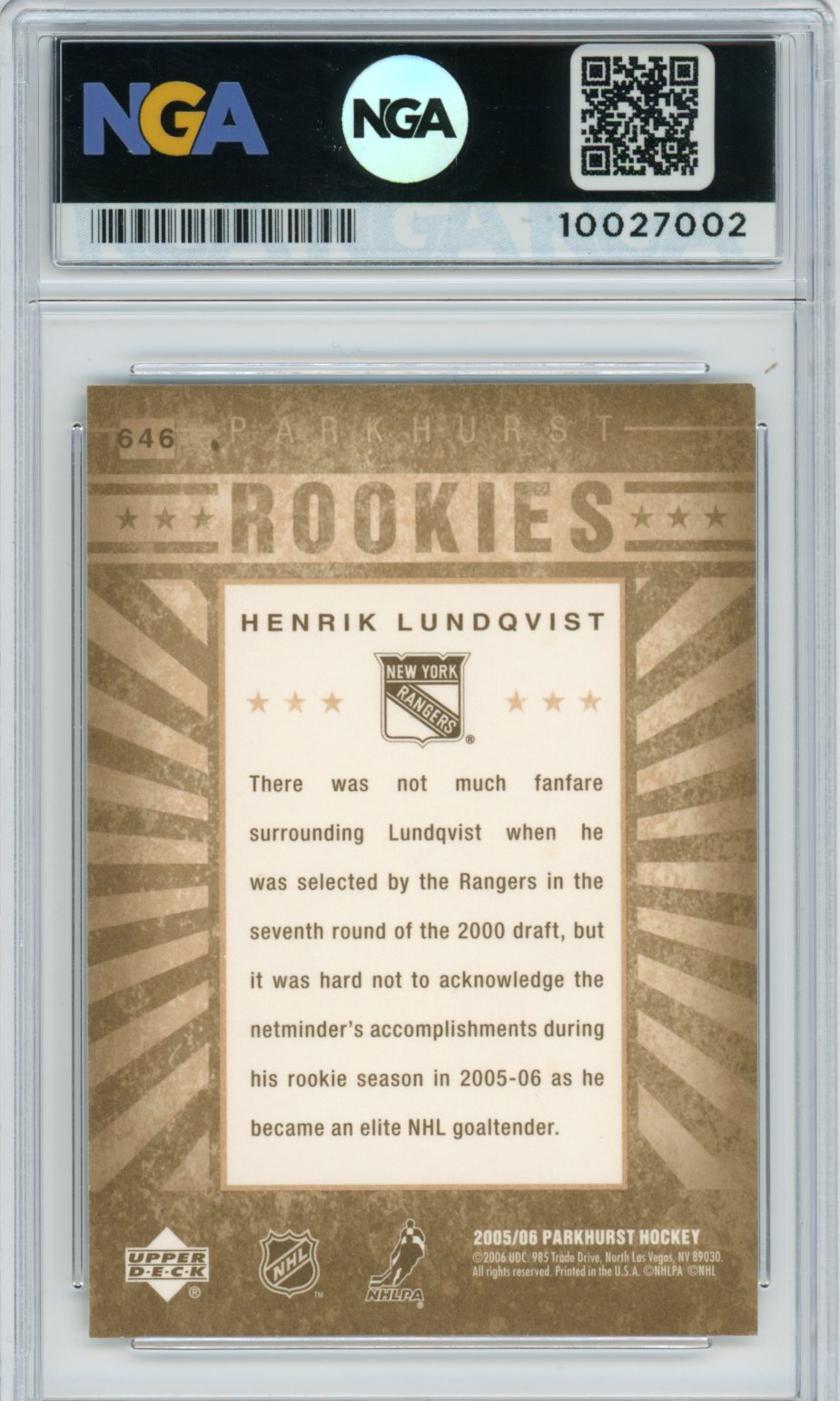 2005-06 Parkhurst #646 Henrik Lundqvist NGA 10