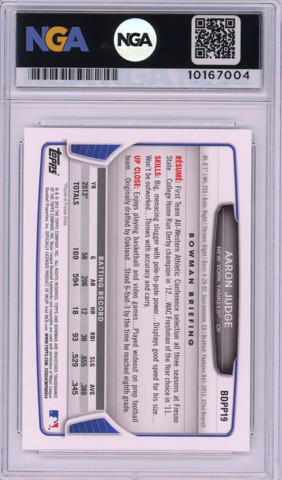2013 Bowman Draft Picks & Prospects #BDPP19 Aaron Judge Draft Picks NGA 10