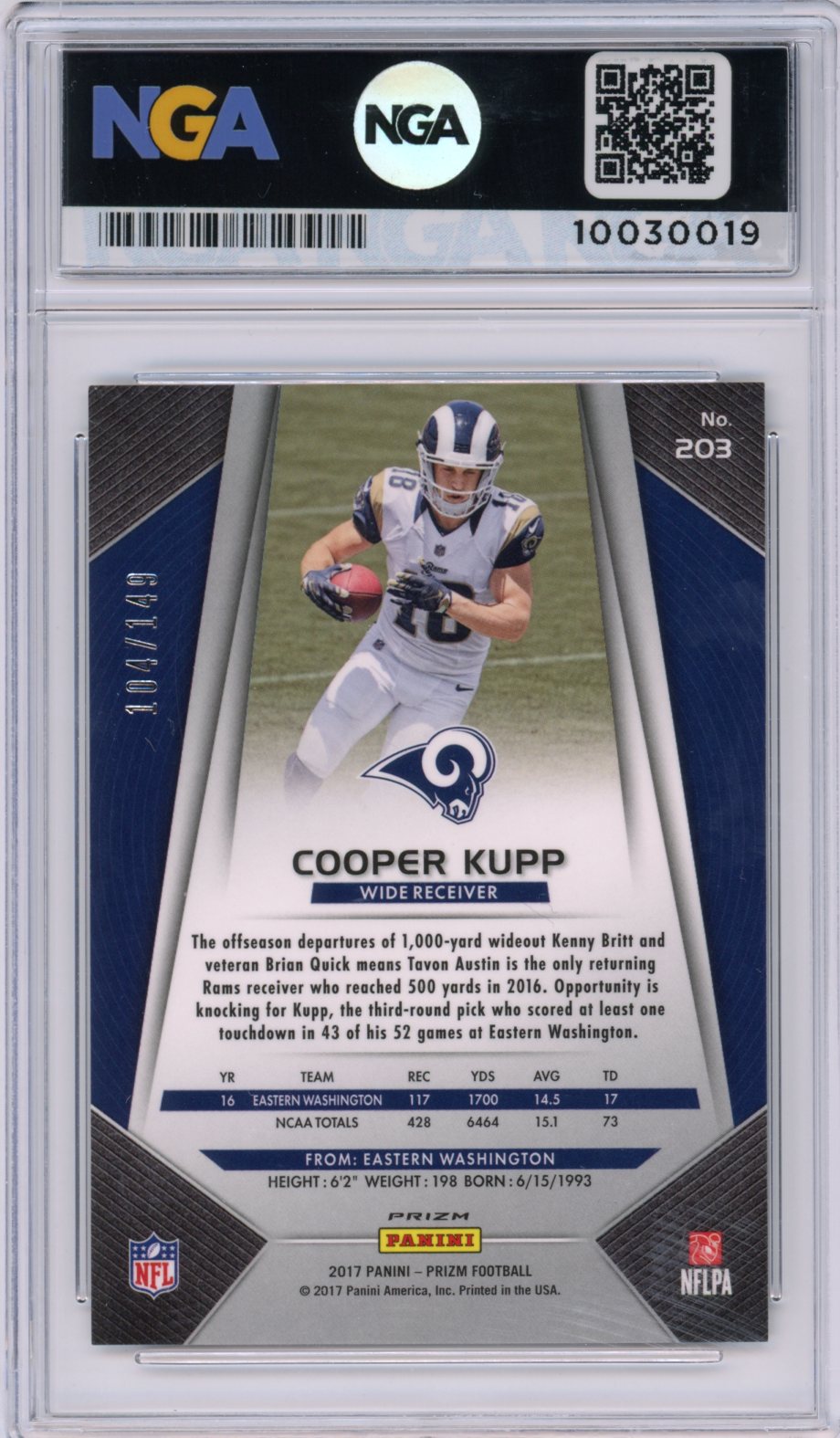 2017 Panini Prizm #203 Cooper Kupp Prizm NGA 10
